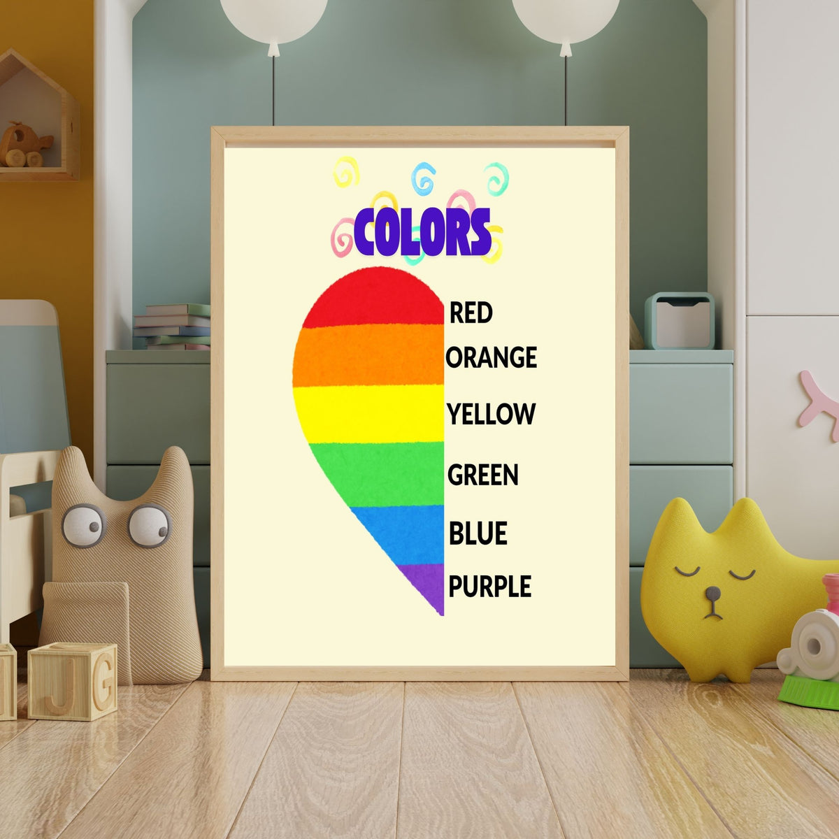 Kids Color Learning Poster, Printable Preschool Wall Art