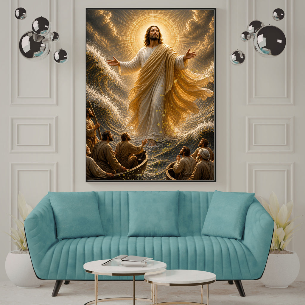 Jesus Lord Over the Storm Commercial Use Printable | Two Boats Both Arms Open Sheer Gold Mantle Sovereign Sea Miracle Wall Art Resell License | POD Etsy Faith Bundle