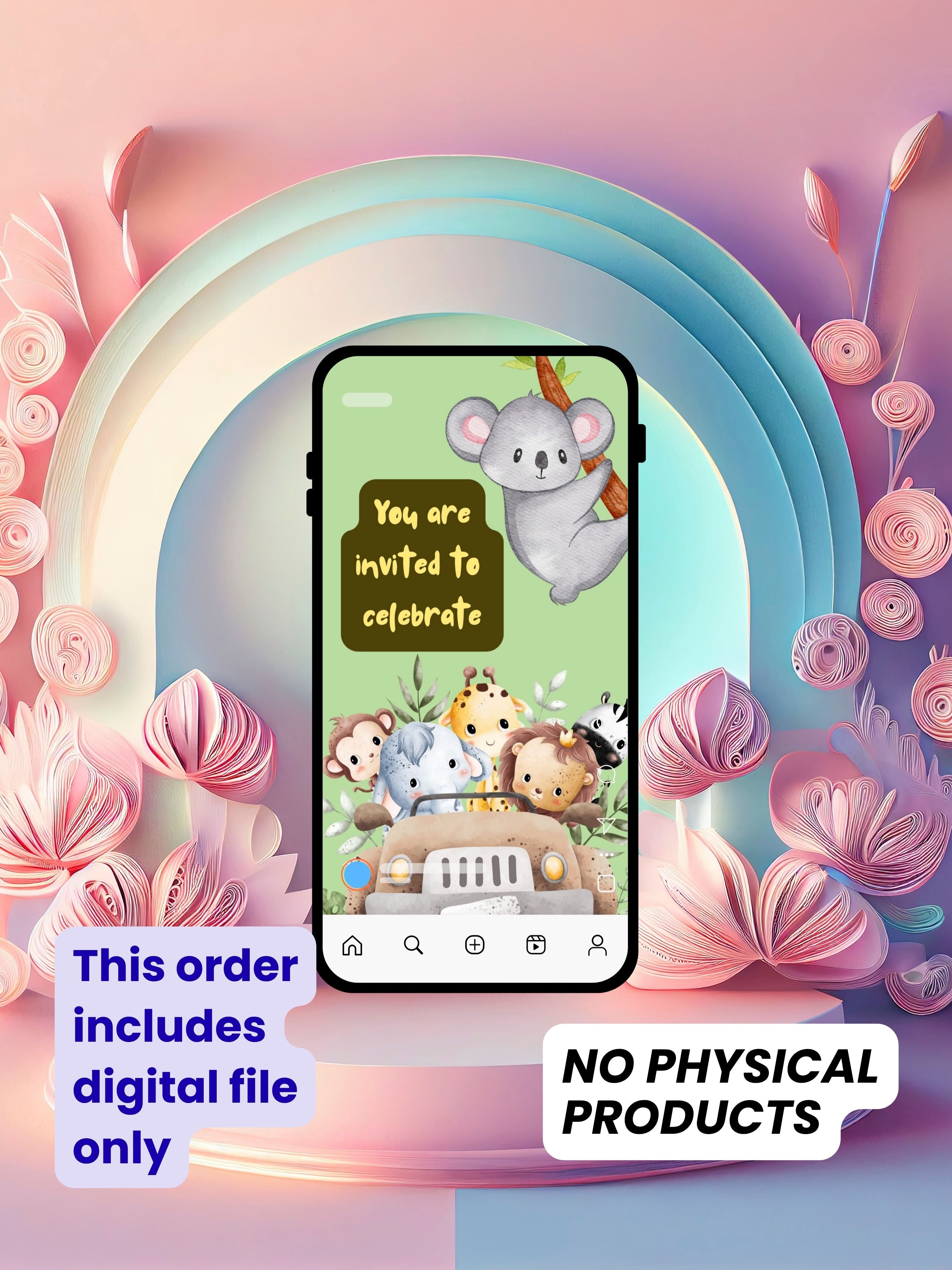 commercial use ANIMAL THEME Birthday Invitation Video | Editable Canva pro Template | Kids Party Invite | ki10c