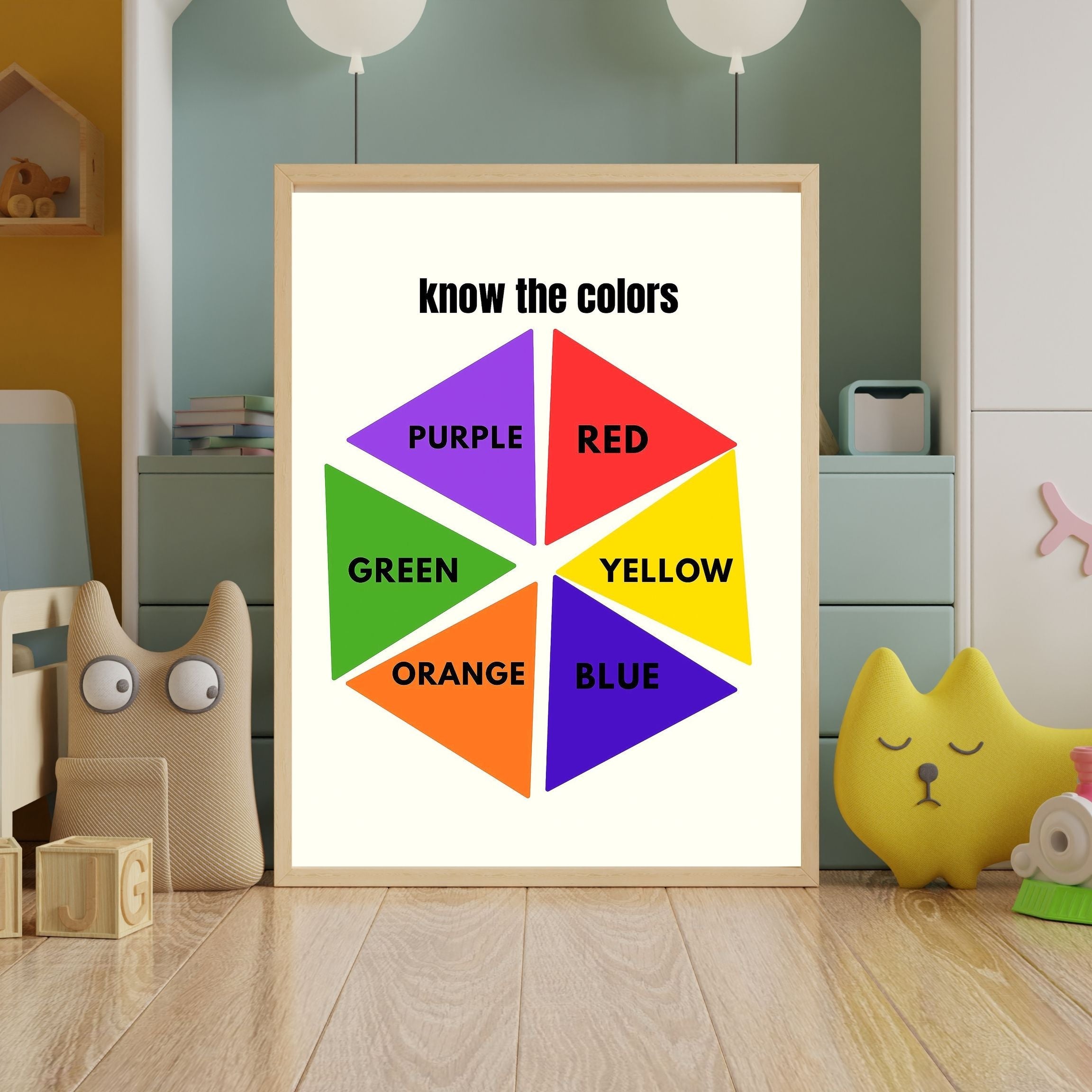 Learn Colors Wall Art for Kids | Educational Nursery Decor | Preschool Color Recognition Poster | Kids Printable Learning Art|ke3-1