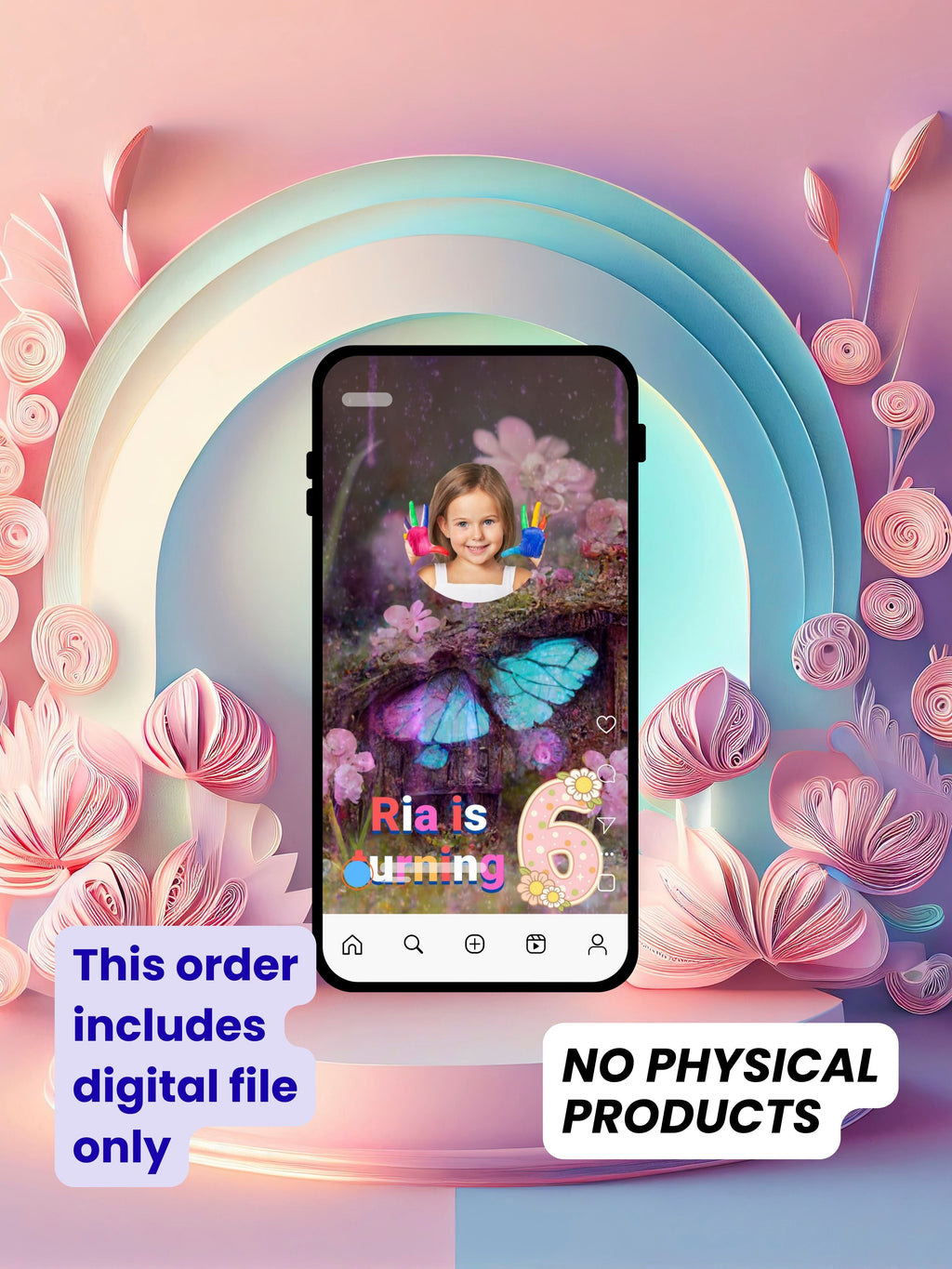 Nature Birthday Video Invitation Canva | Oriental Watercolour Bonsai Tree Golden Butterfly White Crane Enchanted Forest Blue Morpho Magenta Blooming Cherry Blossom Violet Sunset | Personal Use Instant Download