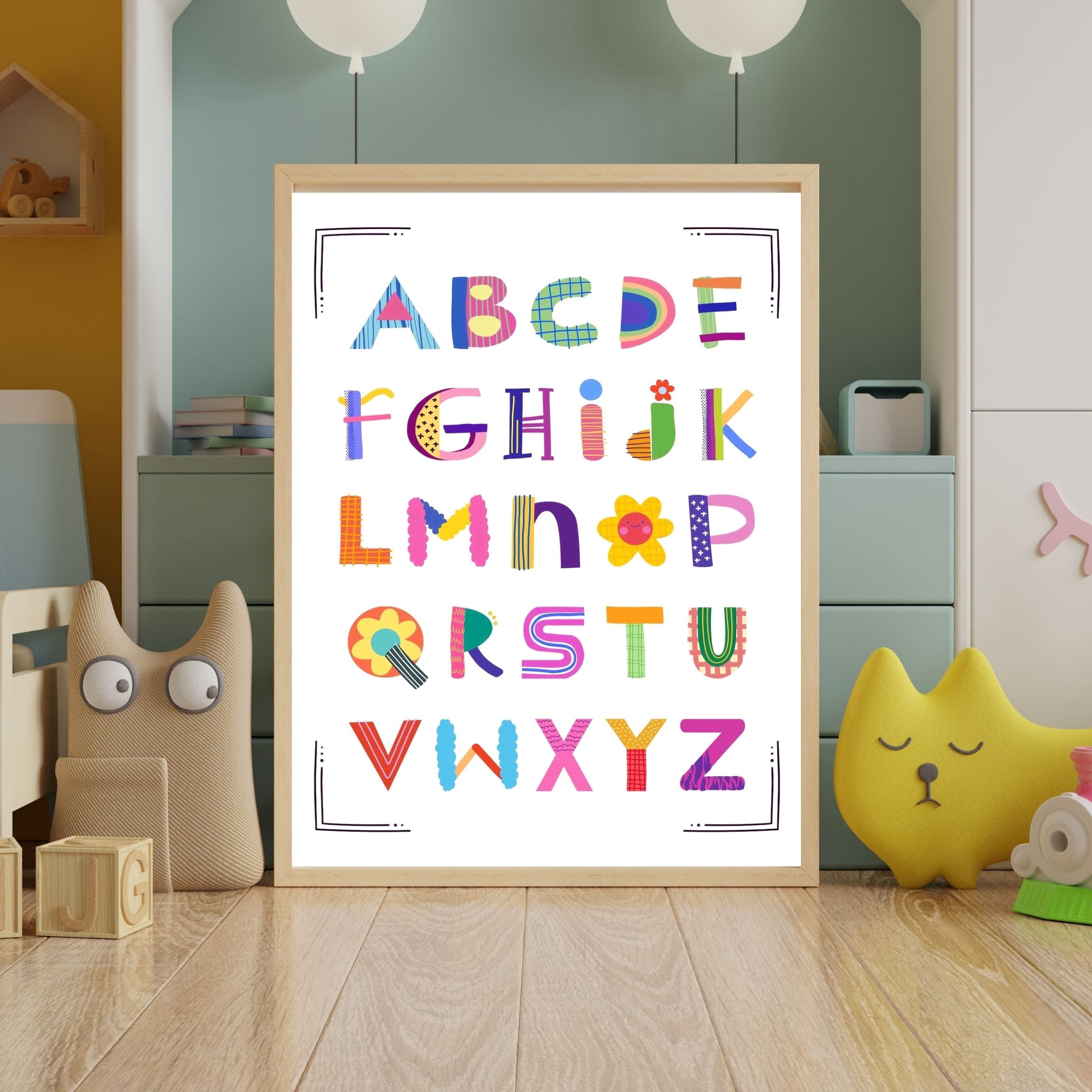 Alphabet Wall Art Printable, ABC Learning Poster, Kids Educational Decor, Nursery Wall Art, Preschool Classroom Print, Homeschool Decor, Digital Download|ke1-5