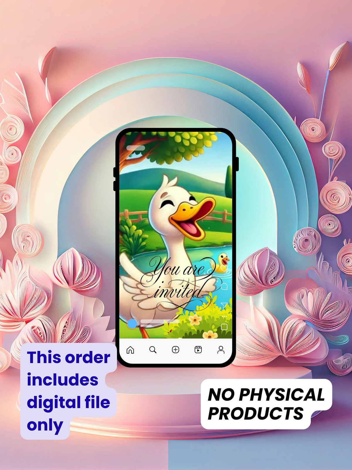 Cartoon Duck Birthday Invitation Video | Editable Canva Template | Swan Bird Party Kids Invite | Instant Download