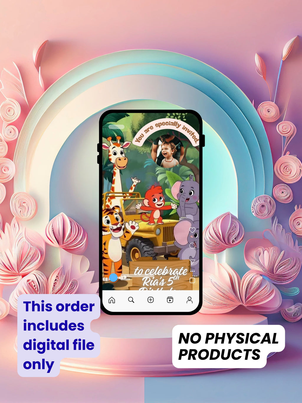 ANIMAL THEME Birthday Invitation Video | Editable Canva pro Template | Kids Party Invite | ki3