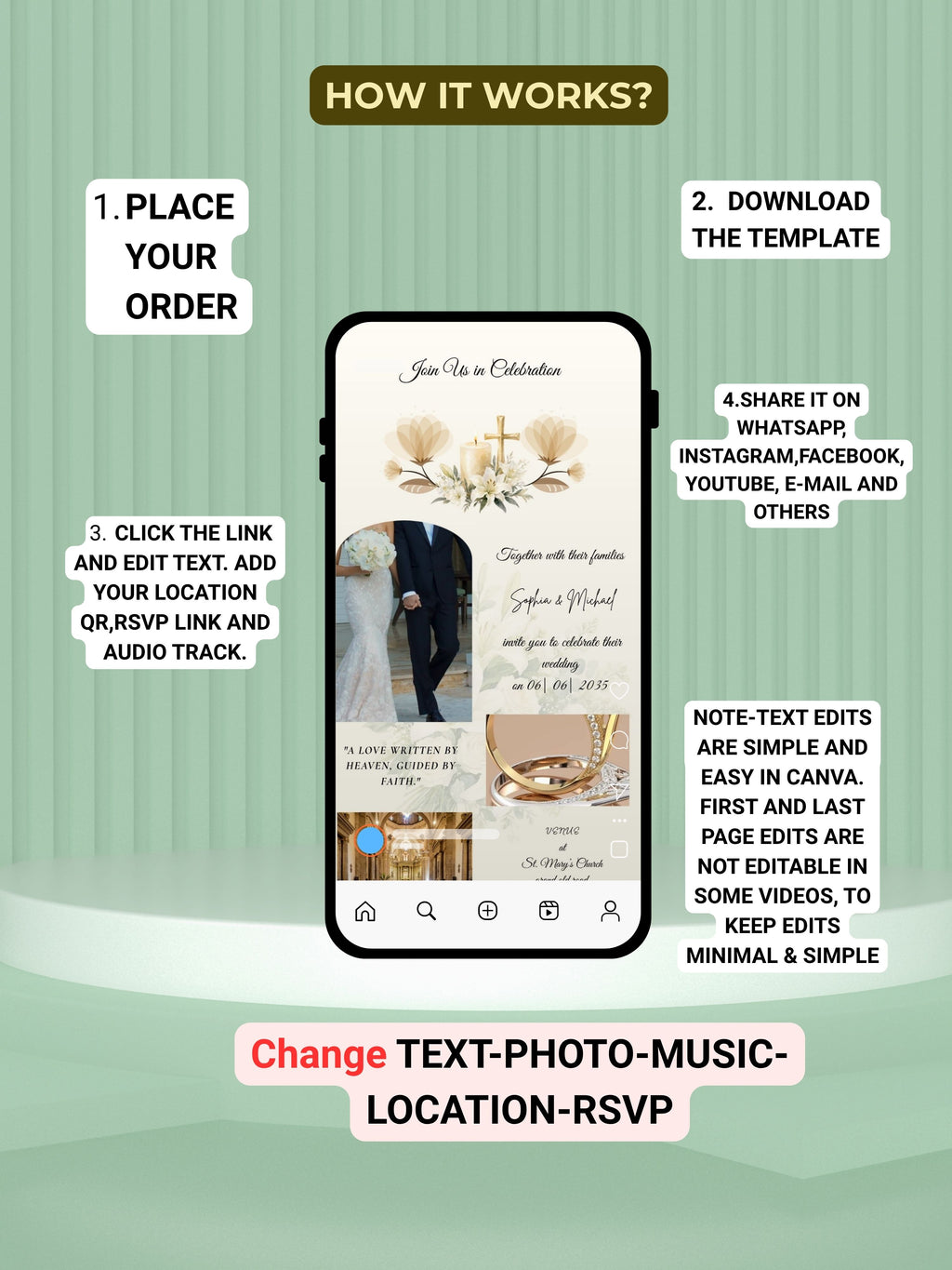 WI0018-CHURCH WEDDING Invitation Video Template | Editable Christian Wedding Invite |Digital Wedding Invitation |Wedding Video