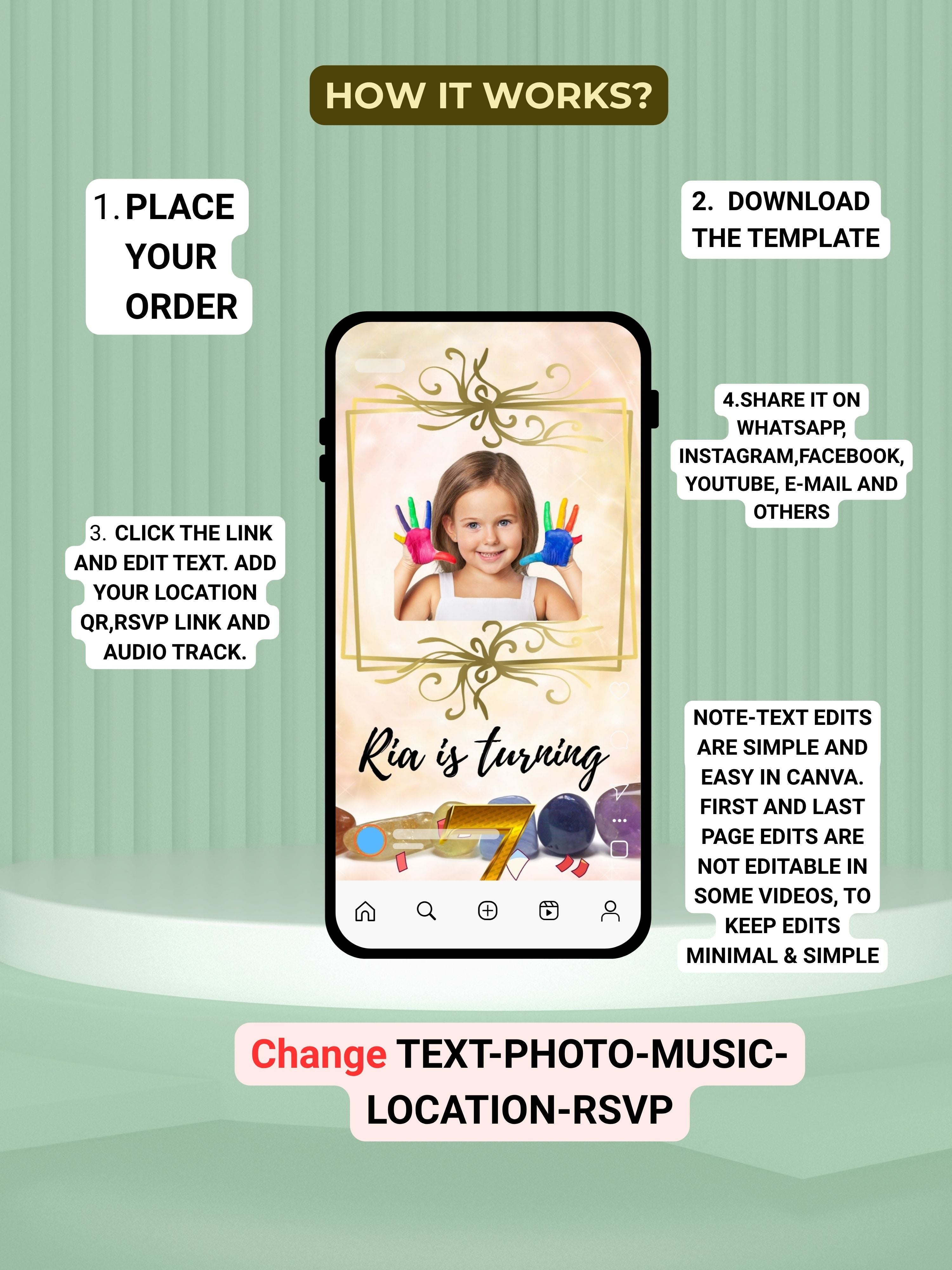 Commercial use NATURE THEME Editable Birthday Video Invitation | Canva Pro Template | Woodland Kids Party Invite | Instant Download|ki16c