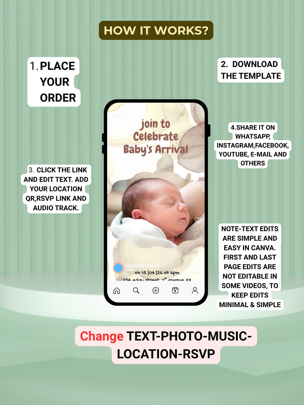 NEWBORN BABY PARTY Welcome Video Invitation | Canva Pro Template | Baby Boy & Baby Girl Party Invite | Instant Download|ki9