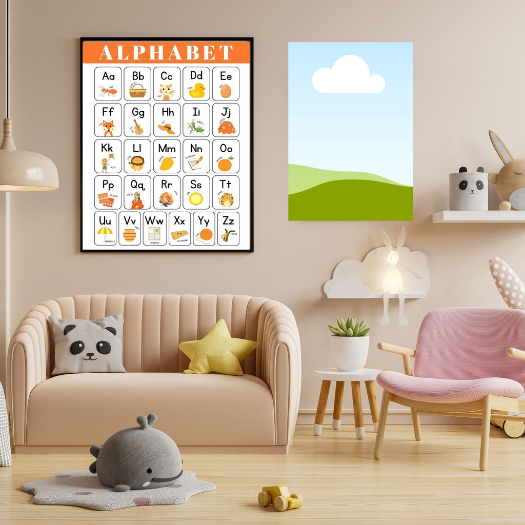Alphabet Wall Art Printable, ABC Learning Poster, Kids Educational Decor, Nursery Wall Art, Preschool Classroom Print, Homeschool Decor, Digital Download|ke1-1