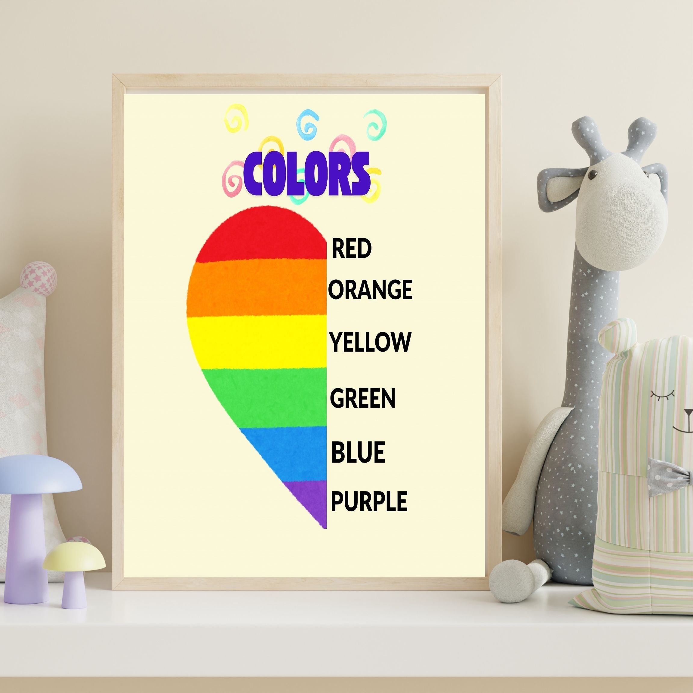 Learn Colors Wall Art for Kids | Educational Nursery Decor | Preschool Color Recognition Poster | Kids Printable Learning Art|ke3-14