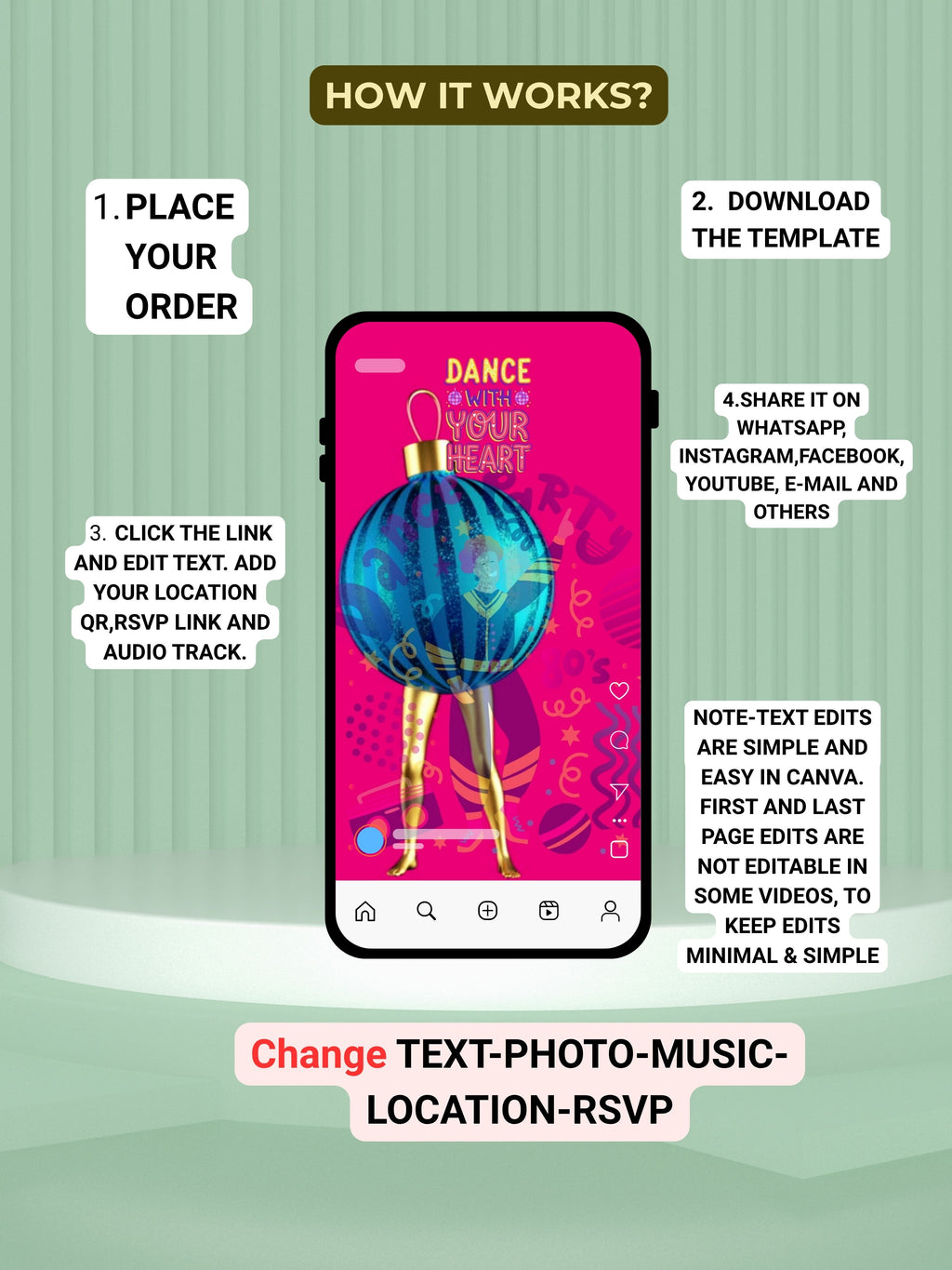 Commercial use DANCE join party Invitation Video | Editable Canva pro Template | Kids Party Invite | Digital Download|ki27c