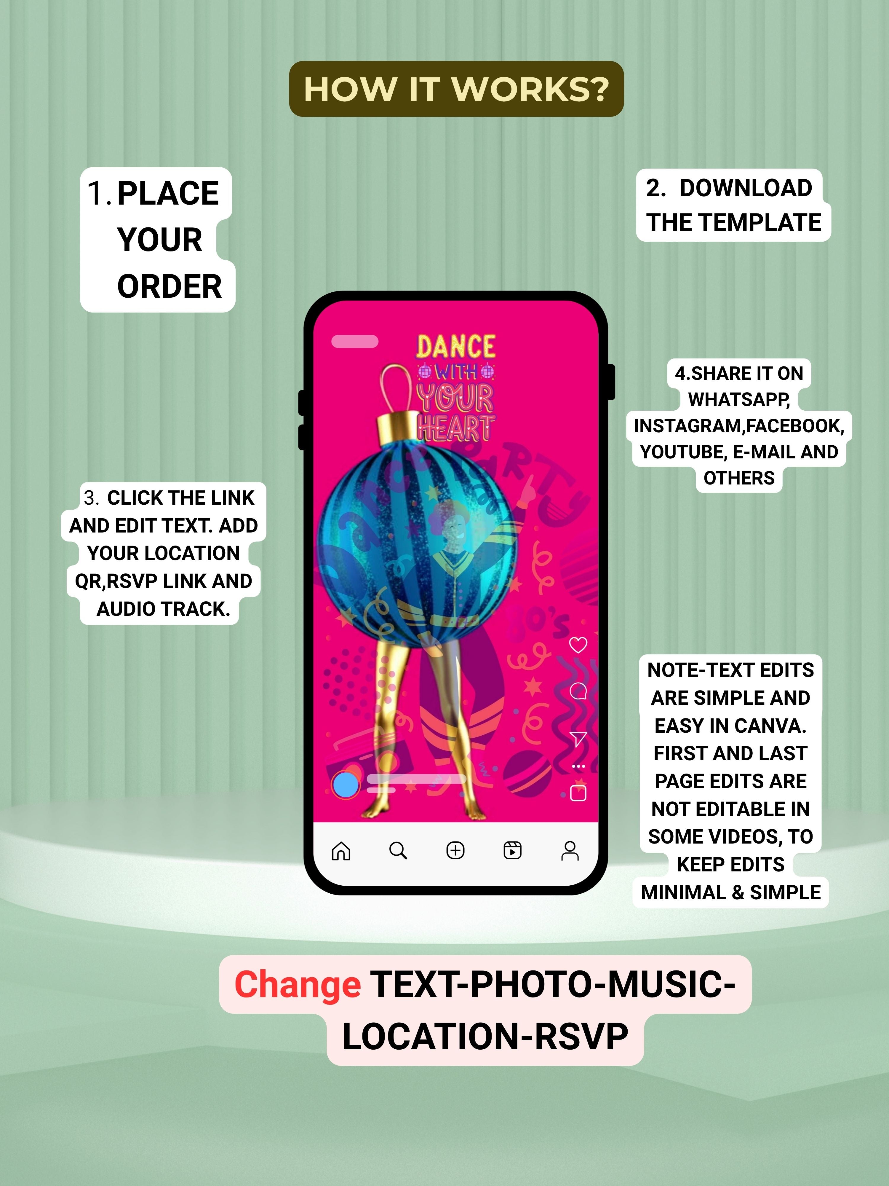 Commercial use DANCE join party Invitation Video | Editable Canva pro Template | Kids Party Invite | Digital Download|ki27c