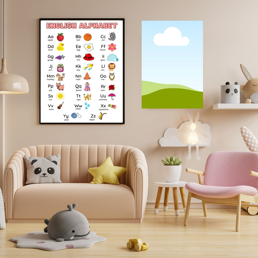 Alphabet Wall Art Printable, ABC Learning Poster, Kids Educational Decor, Nursery Wall Art, Preschool Classroom Print, Homeschool Decor, Digital Download|ke1-2