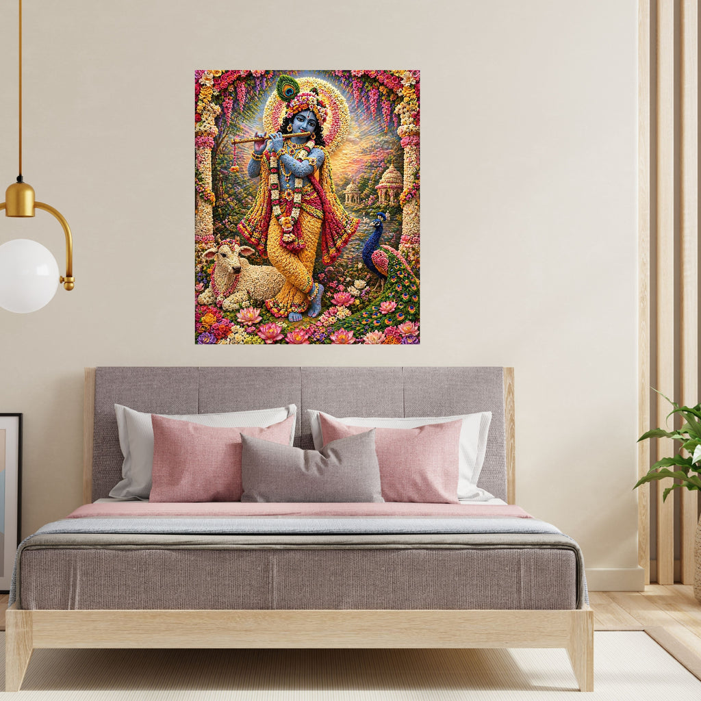 Lord Krishna Wall Art Printable, Krishna Digital Download, Hindu Wall Decor, Spiritual Home Decor, Pooja Room Art, Krishna Poster, Temple Artwork|sp77