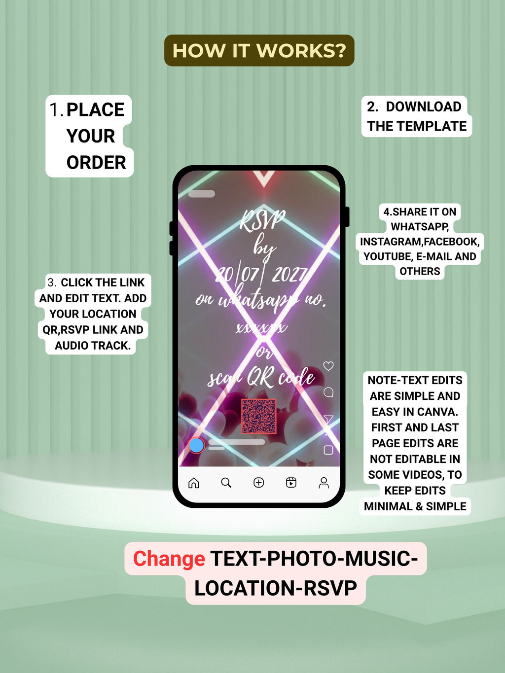 NEON Birthday Invitation Video | Editable Canva pro Template | Glow Party Invite | Digital Download|ki51