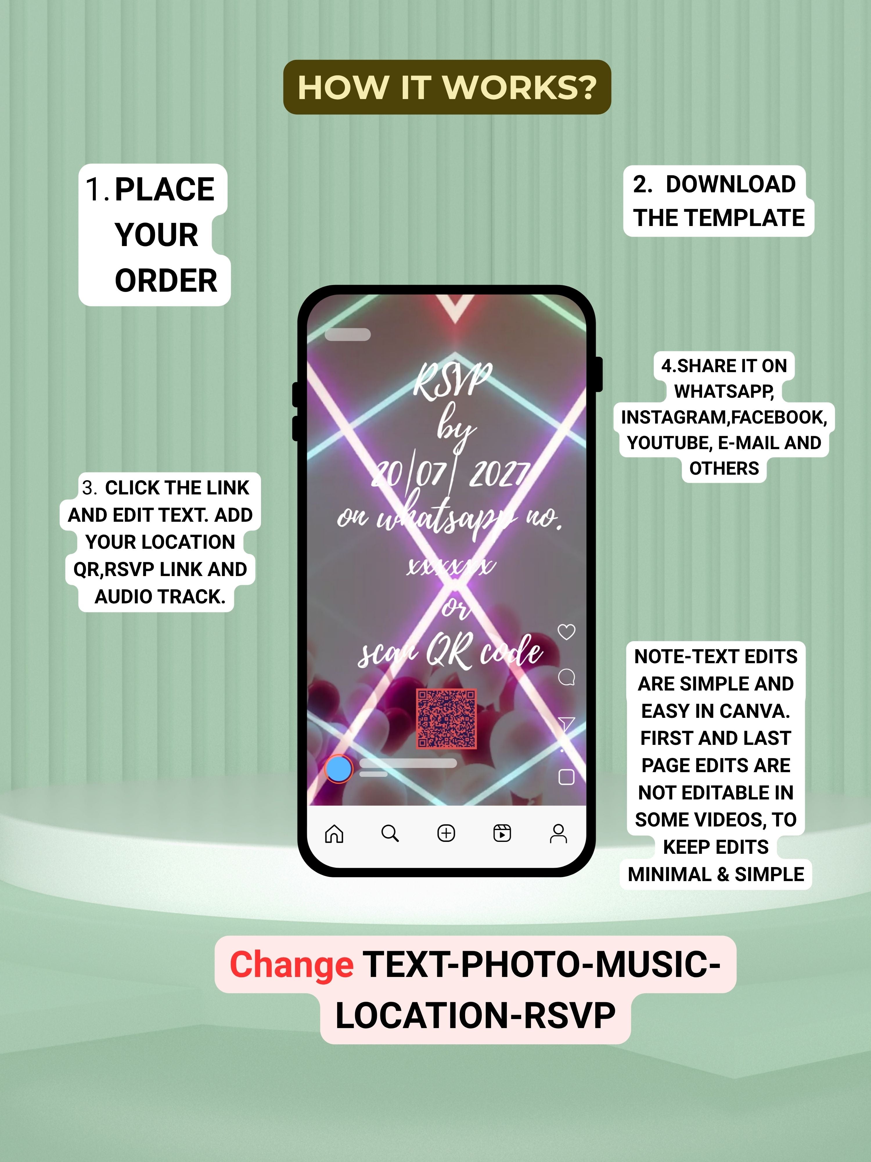 NEON Birthday Invitation Video | Editable Canva pro Template | Glow Party Invite | Digital Download|ki51