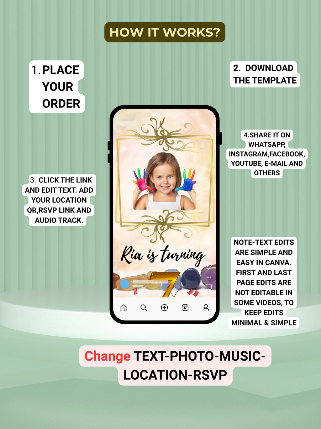 NATURE THEME Editable Birthday Video Invitation | Canva Pro Template | Woodland Kids Party Invite | Photo, Music, QR Code | Instant Download|ki16