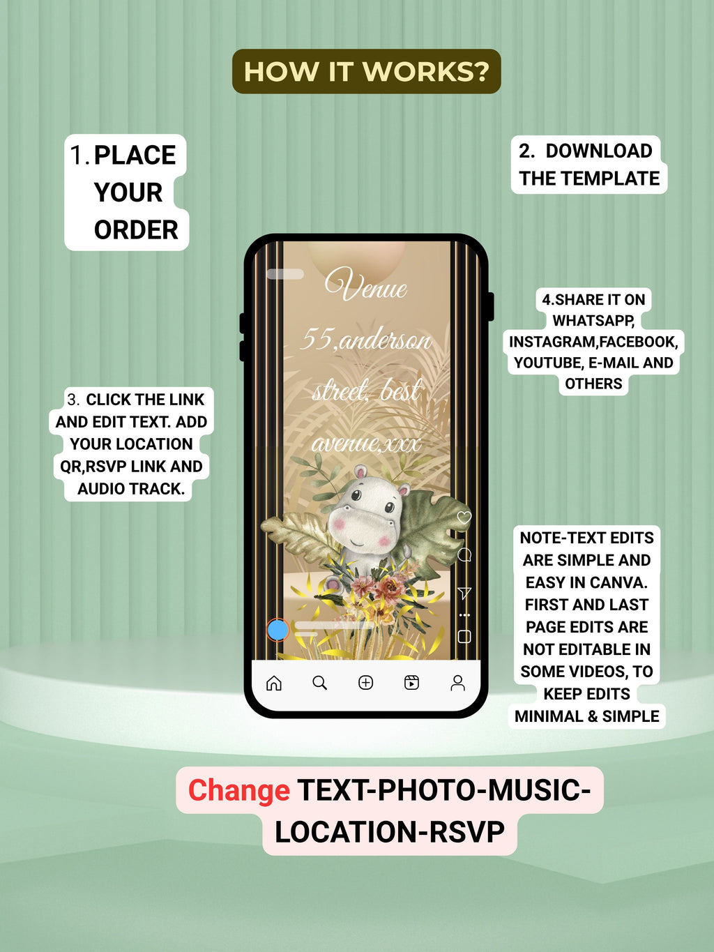 NATURE THEME Editable Birthday Video Invitation | Canva Pro Template | Woodland Kids Party Invite | Photo, Music, QR Code | Instant Download|ki6