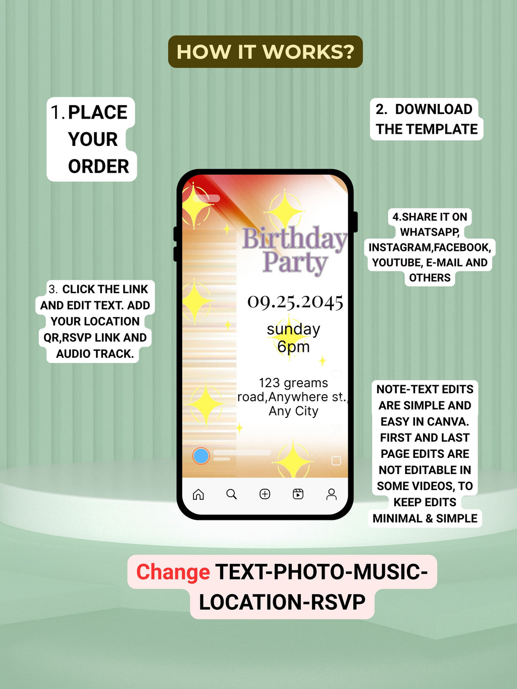 NATURE THEME Editable Birthday Video Invitation | Canva Pro Template | Woodland Kids Party Invite | Photo, Music, QR Code | Instant Download|ki12