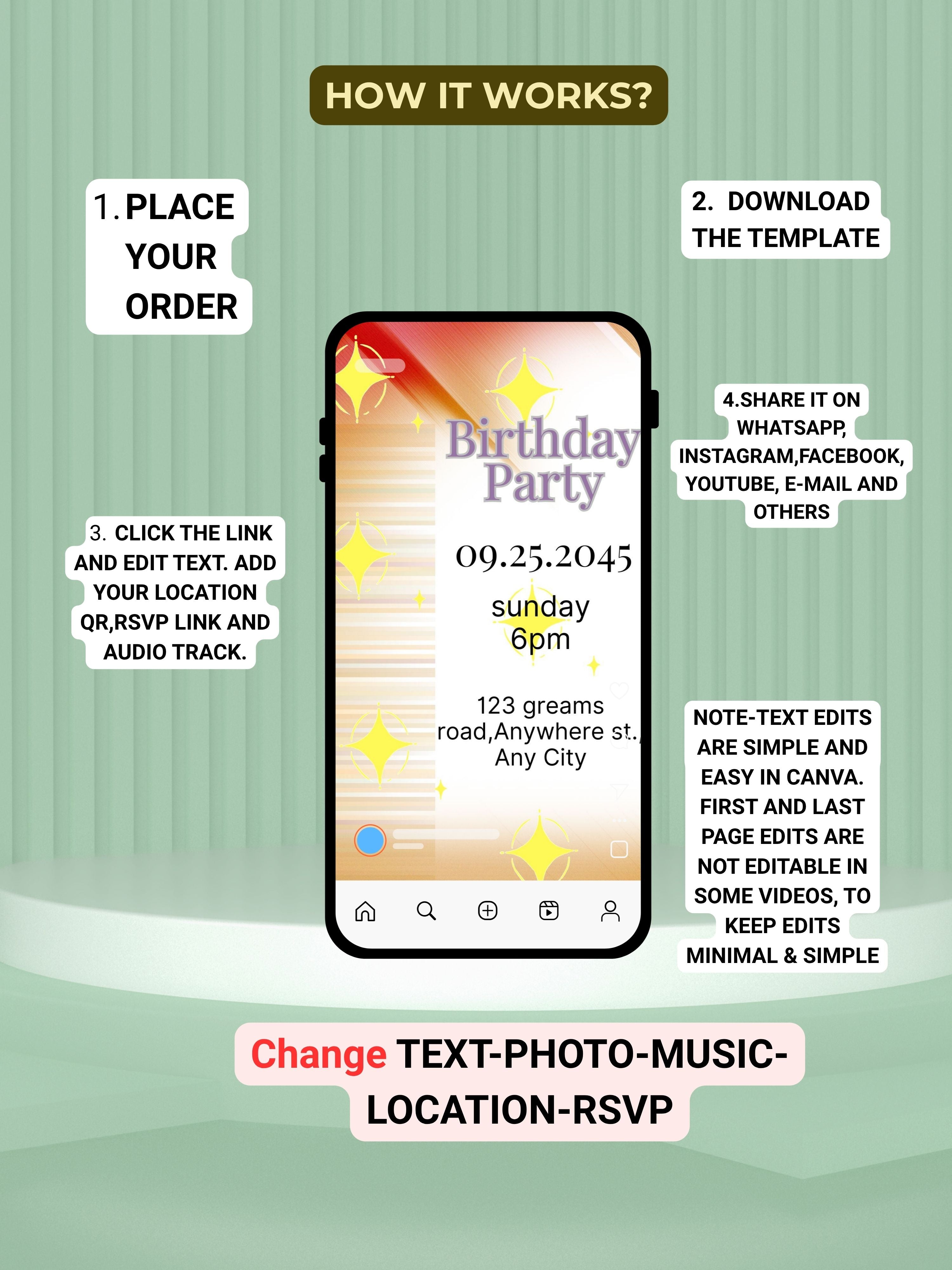 NATURE THEME Editable Birthday Video Invitation | Canva Pro Template | Woodland Kids Party Invite | Photo, Music, QR Code | Instant Download|ki12