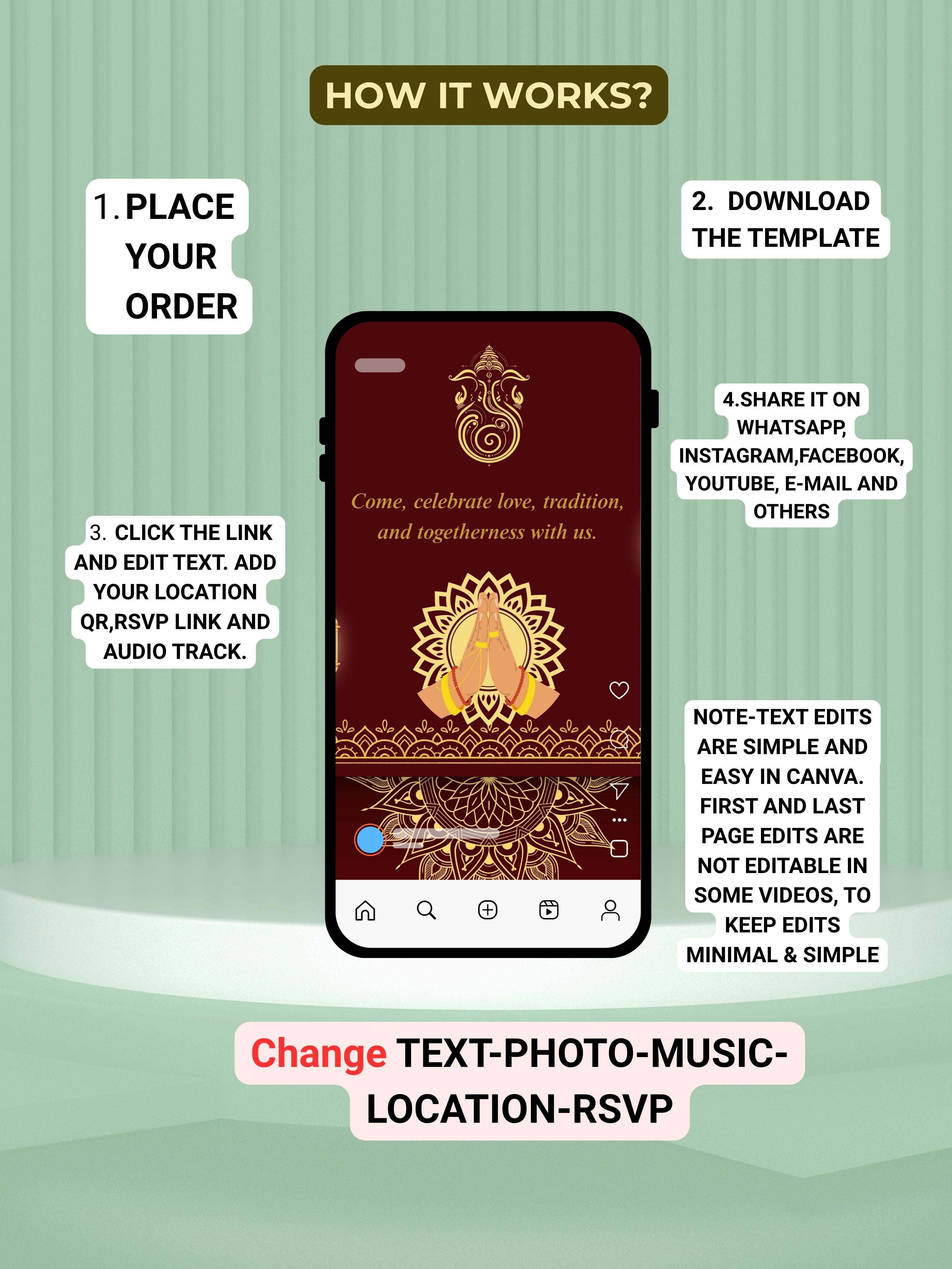 WI0019-HINDU WEDDING Invitation Video Template | Editable Indian Wedding Invite | Canva Pro Digital Wedding Invitation | Luxury Save the Date | Wedding Video