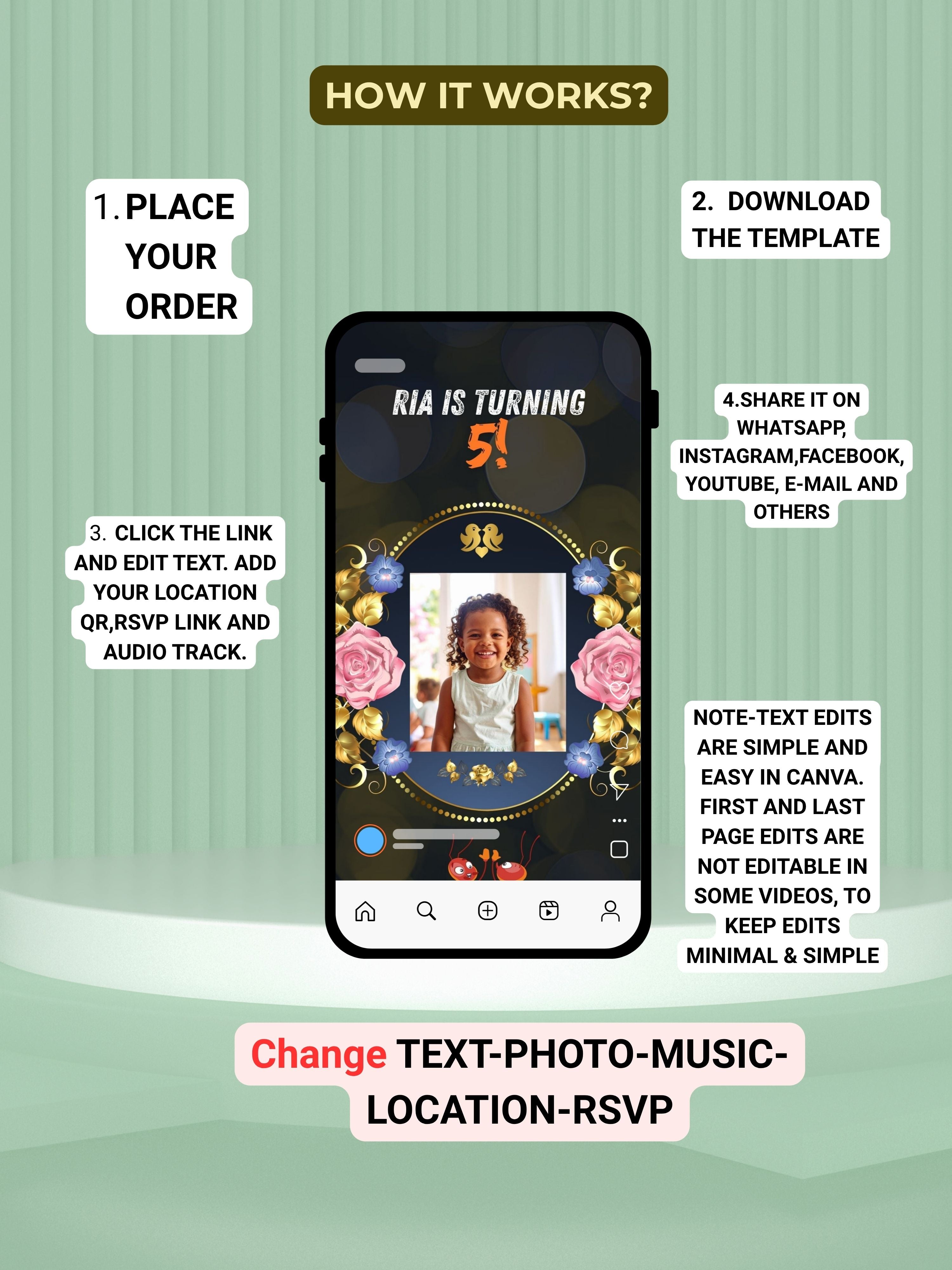 NATURE THEME Editable Birthday Video Invitation | Canva Pro Template | Woodland Kids Party Invite | Photo, Music, QR Code | Instant Download|ki7