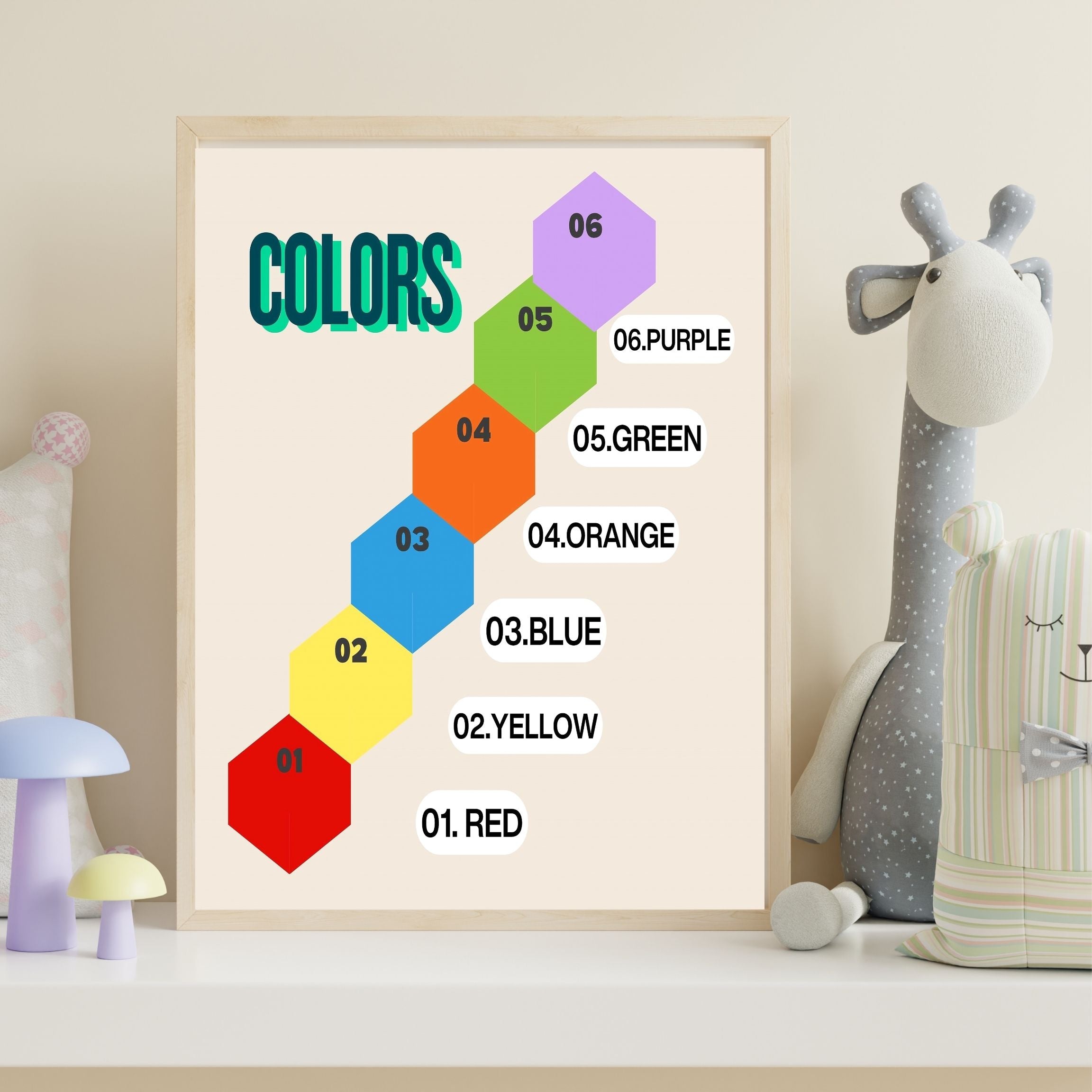 Learn Colors Wall Art for Kids | Educational Nursery Decor | Preschool Color Recognition Poster | Kids Printable Learning Art|ke3-9
