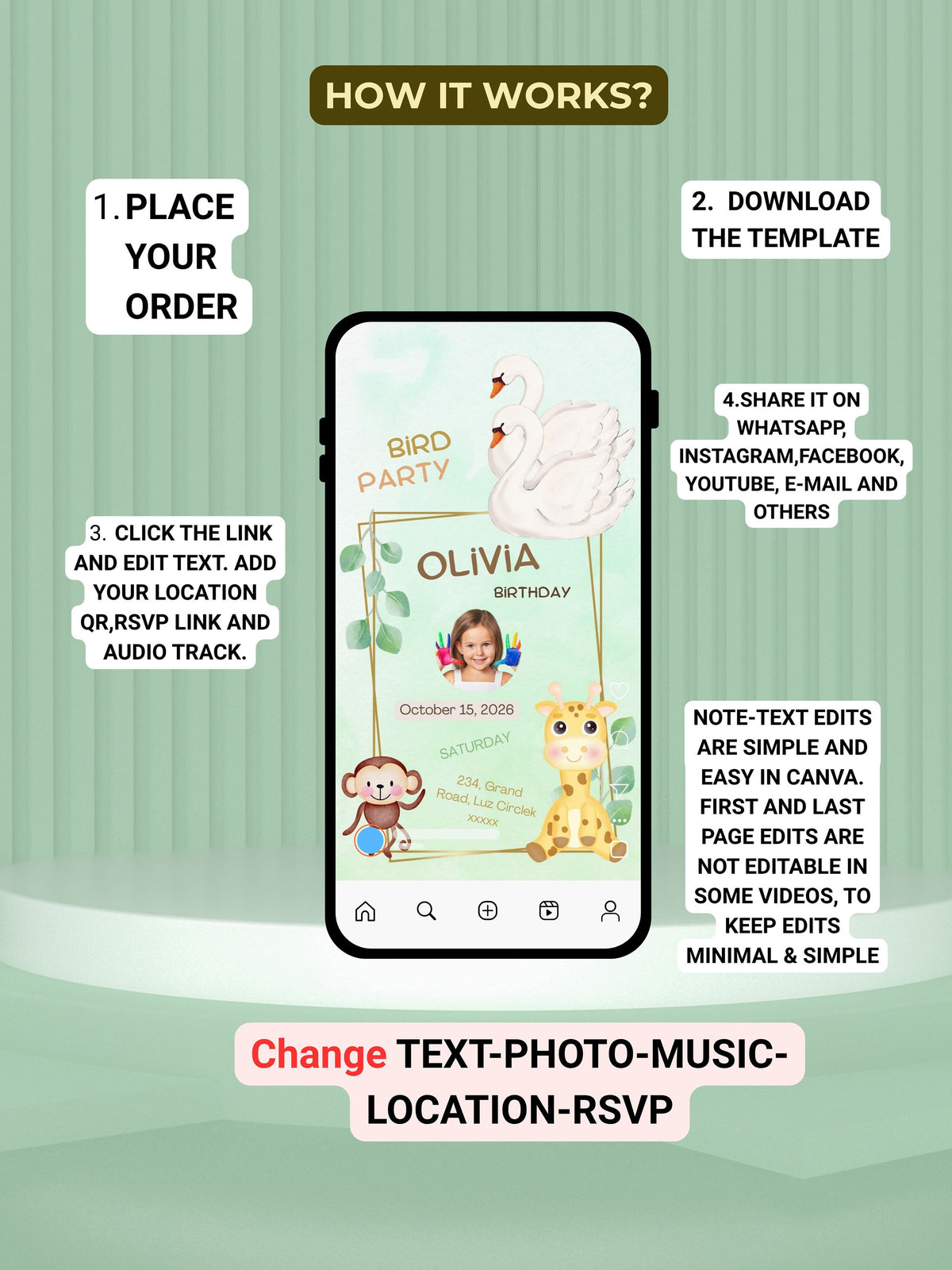 Cartoon Duck Birthday Invitation Video | Commercial License | Swan Bird Party Kids Invite | Sell to Clients | Instant Download