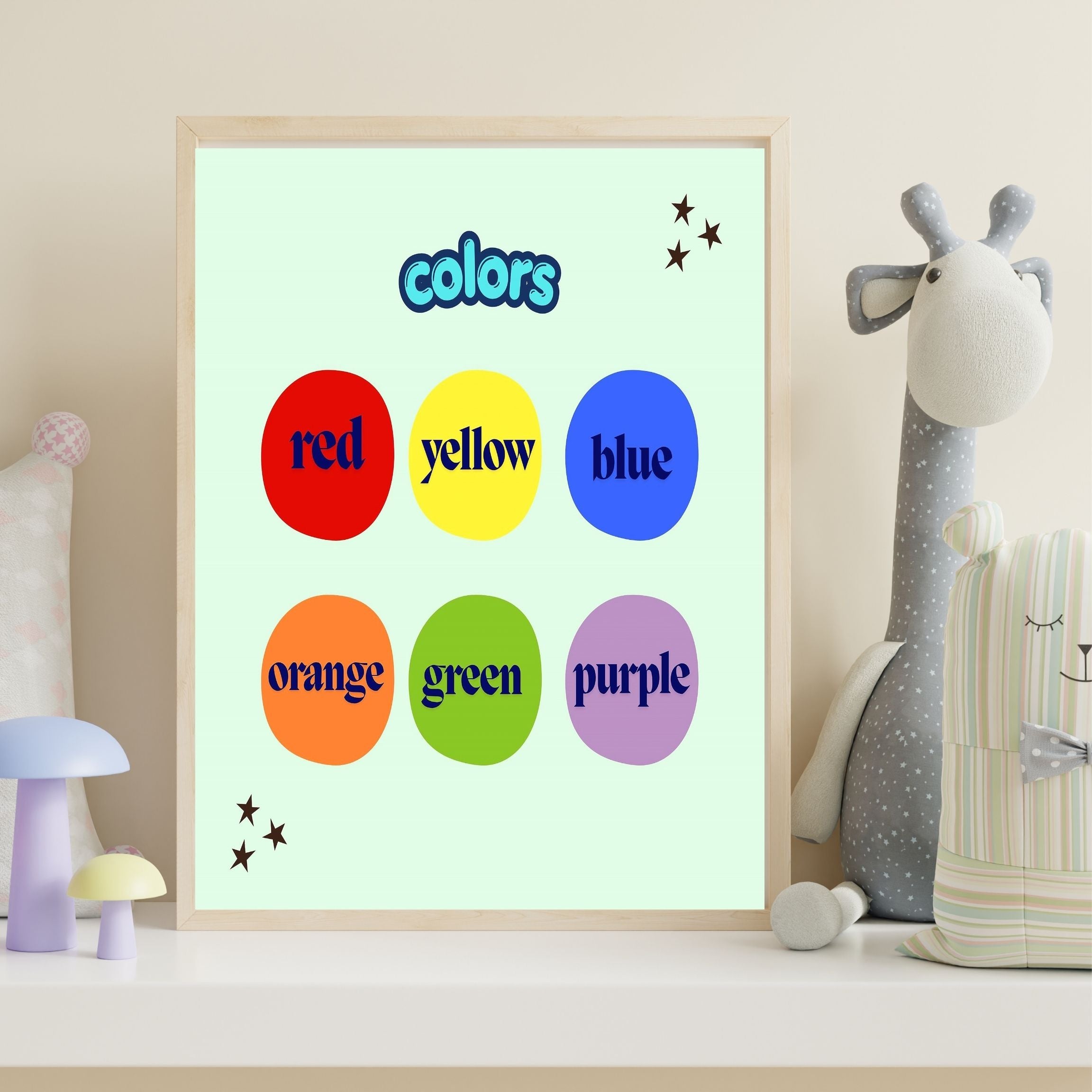 Learn Colors Wall Art for Kids | Educational Nursery Decor | Preschool Color Recognition Poster | Kids Printable Learning Art|ke3-6