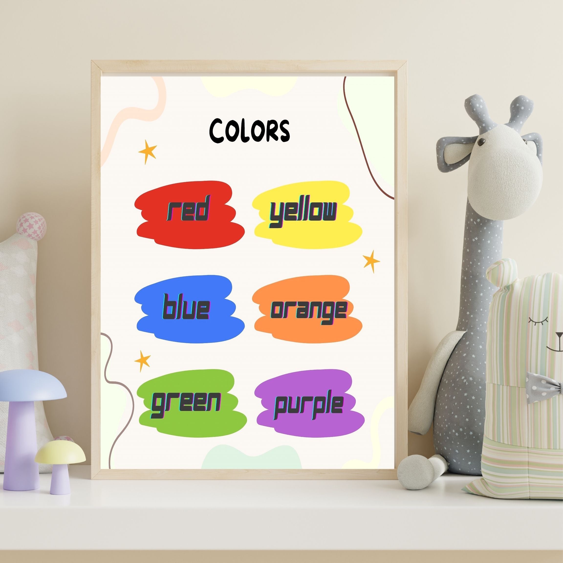 Learn Colors Wall Art for Kids | Educational Nursery Decor | Preschool Color Recognition Poster | Kids Printable Learning Art|ke3-7