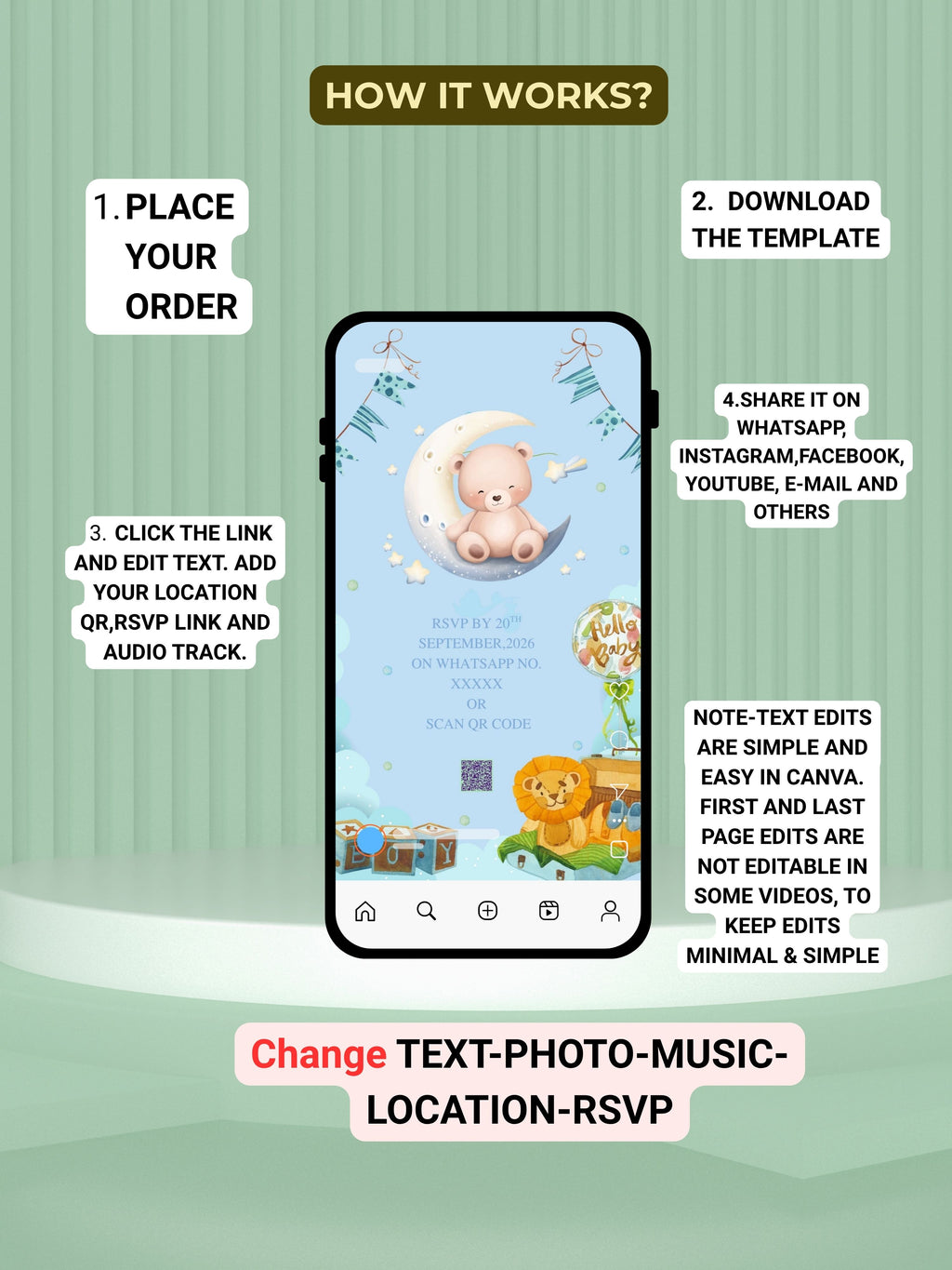 BABY SHOWER Editable Video Invitation | Canva Pro Template | Baby Shower Invite  | Instant Download|ki29