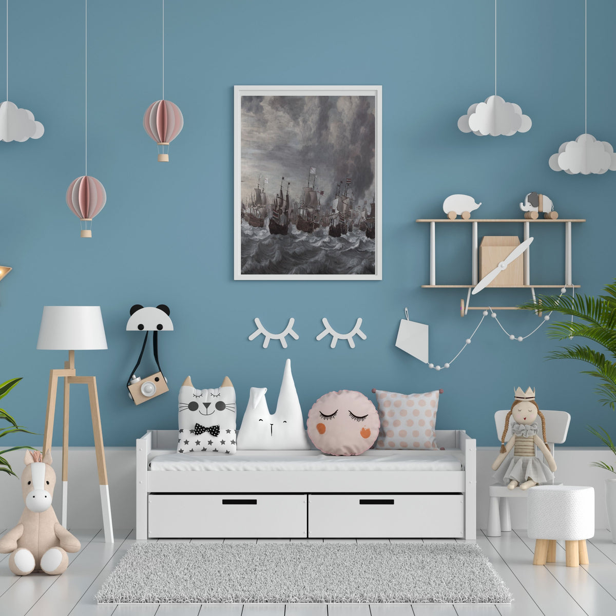 Stormy Historic Sailing Ships Wall Art Printable, Vintage Maritime Fleet at Sea