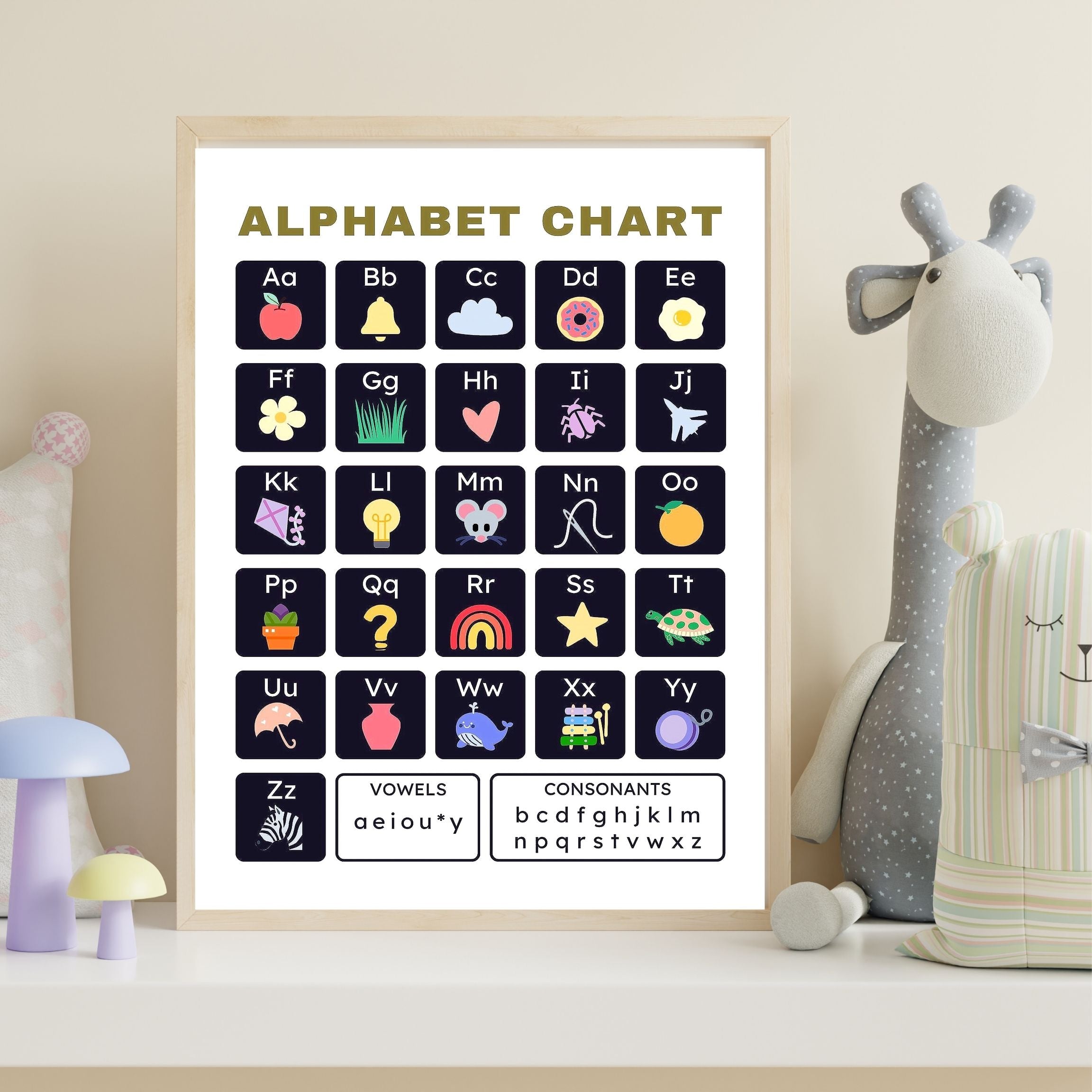 Alphabet Wall Art Printable, ABC Learning Poster, Kids Educational Decor, Nursery Wall Art, Preschool Classroom Print, Homeschool Decor, Digital Download|ke1-14