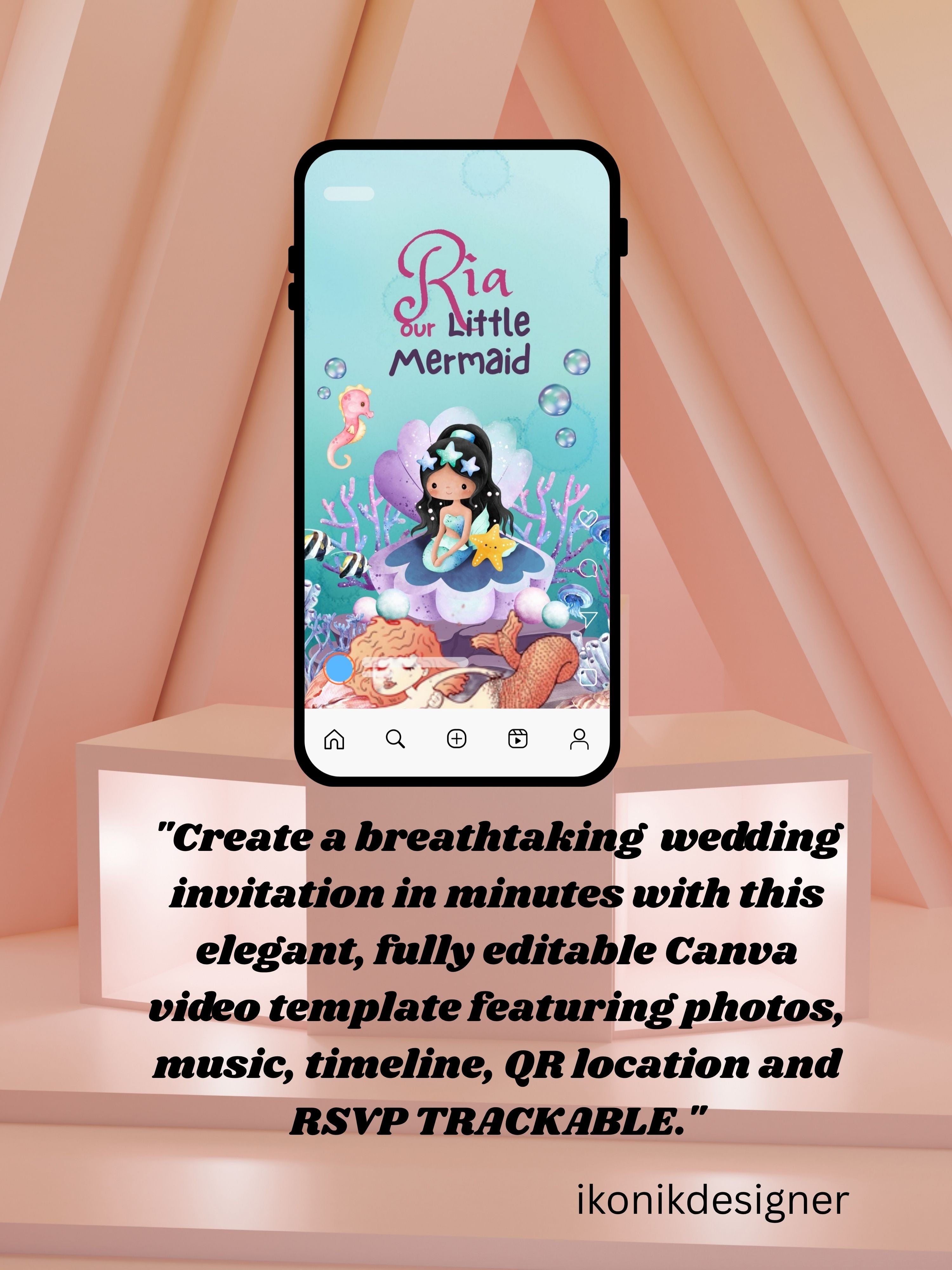 commercial use MERMAID Birthday Invitation Video | Editable Canva pro Template | Kids Party Invite | Digital Download|ki36c