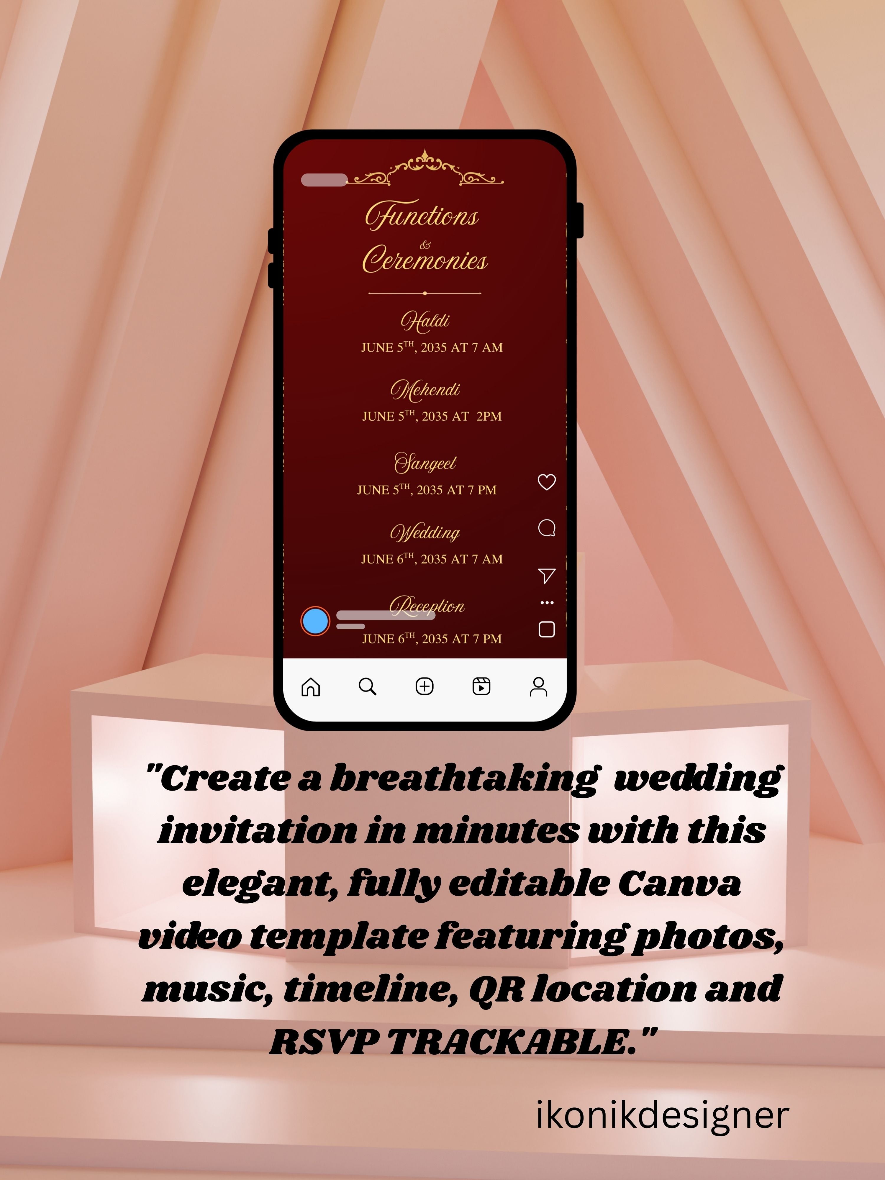 WI0019-HINDU WEDDING Invitation Video Template | Editable Indian Wedding Invite | Canva Pro Digital Wedding Invitation | Luxury Save the Date | Wedding Video