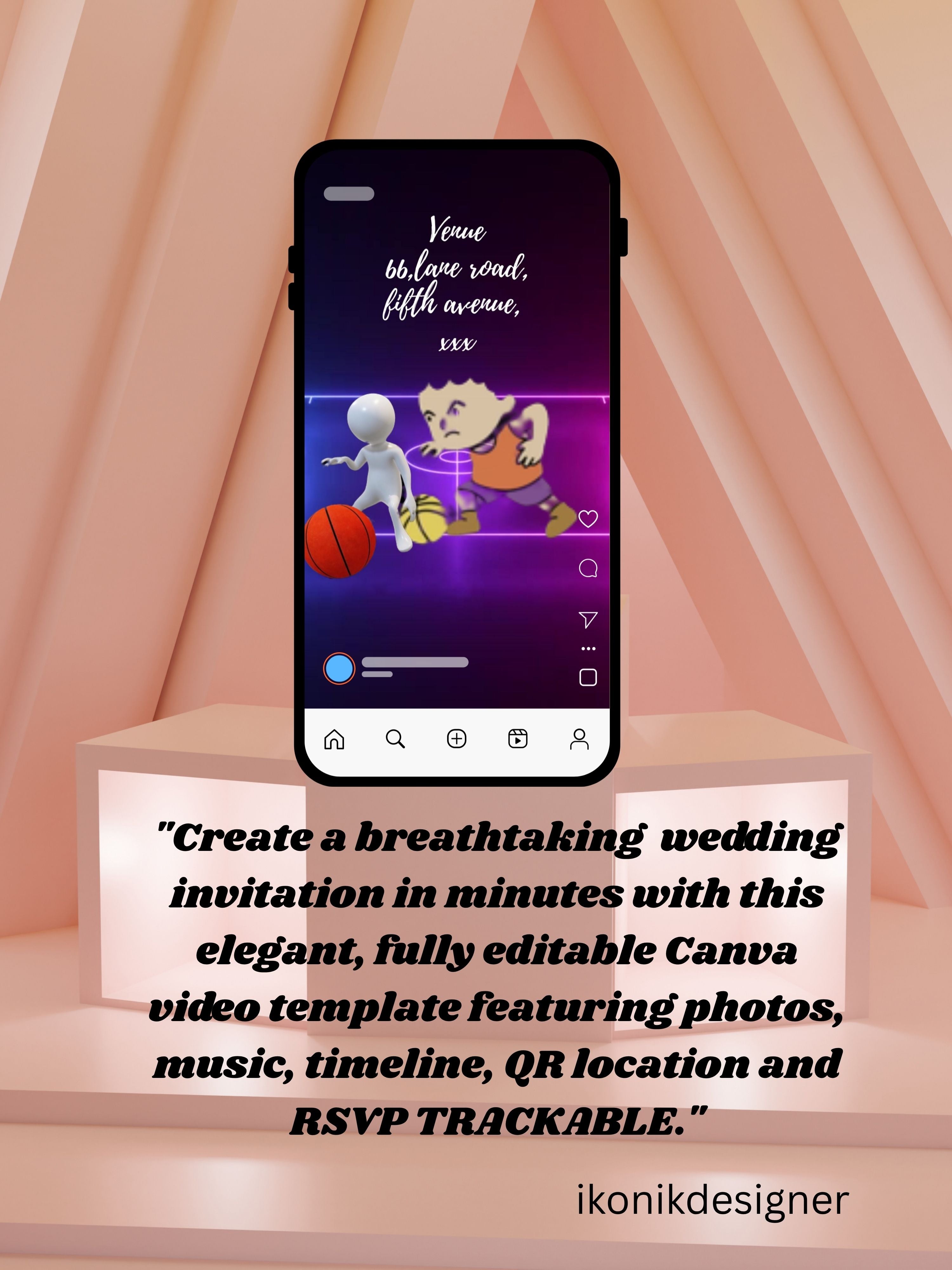 commercial use BASKETBALL kids Birthday Video Invitation | Canva pro Template | Kids Sports Party Invite | ki50c