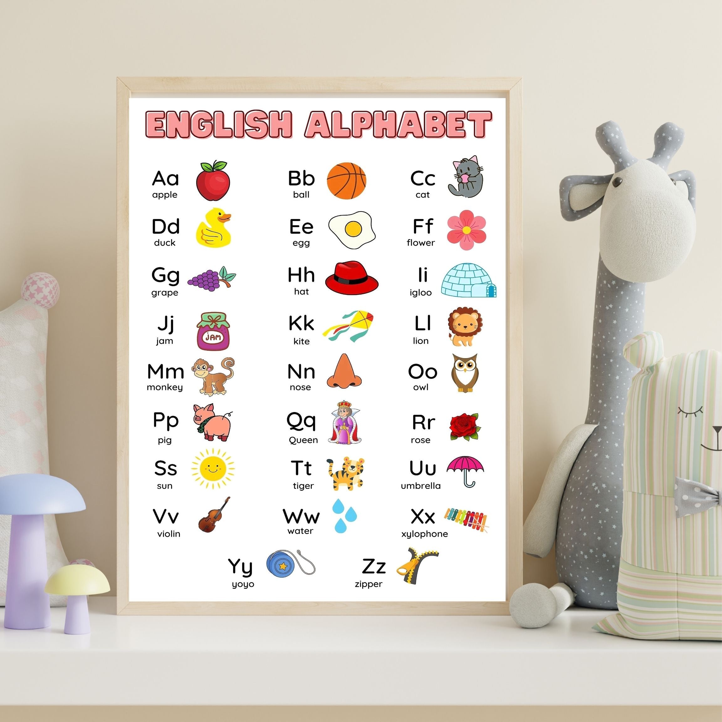 Alphabet Wall Art Printable, ABC Learning Poster, Kids Educational Decor, Nursery Wall Art, Preschool Classroom Print, Homeschool Decor, Digital Download|ke1-2
