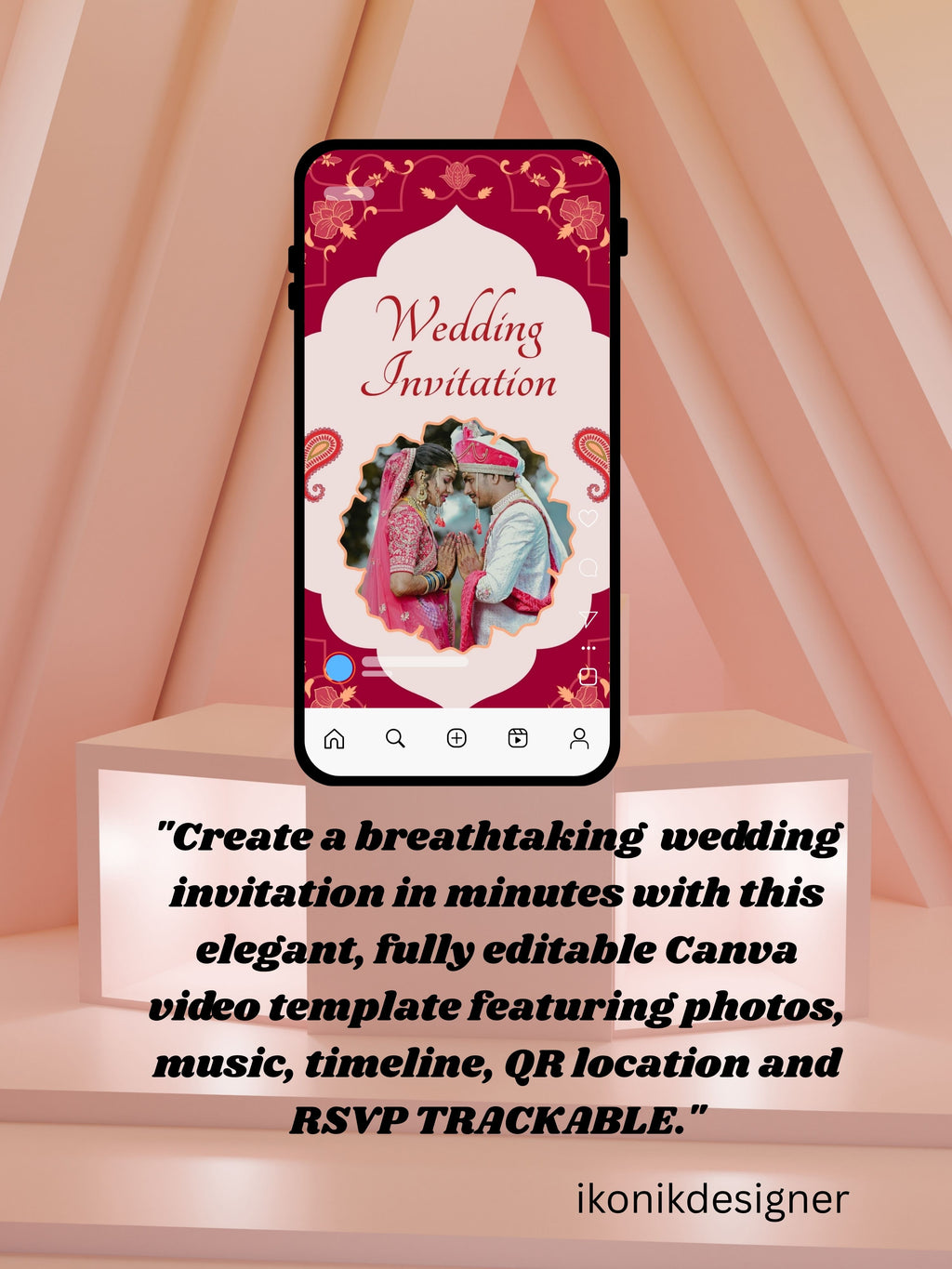 WI0005-HINDU WEDDING Invitation Video Template | Editable Indian Wedding Invite | Canva pro Digital Wedding Invitation | Luxury Save the Date | Wedding Video