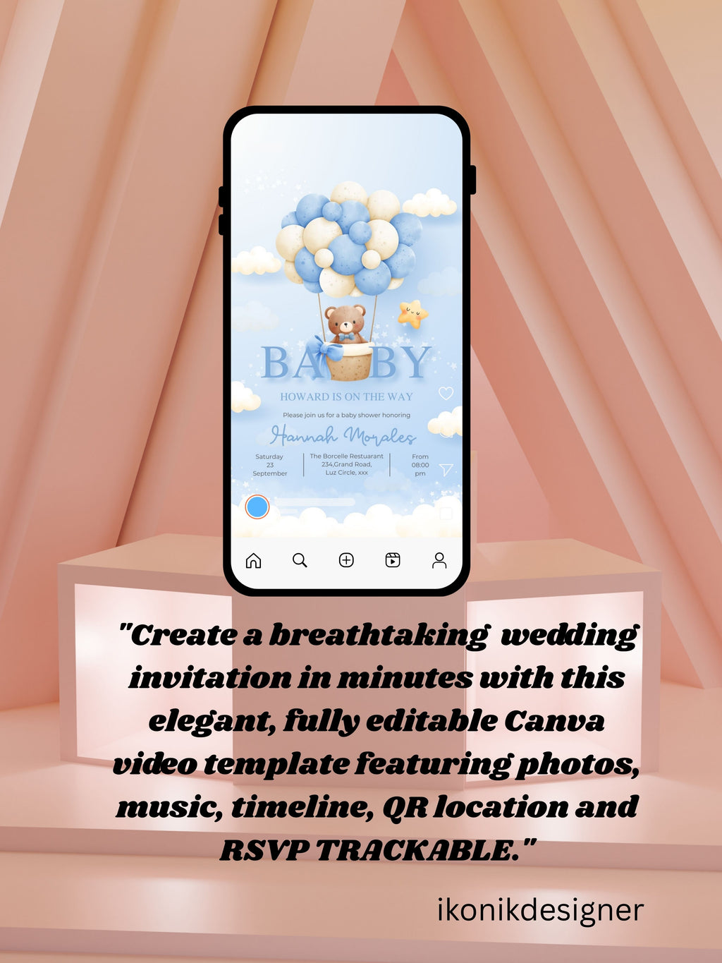 BABY SHOWER Editable Video Invitation | Canva Pro Template | Baby Shower Invite  | Instant Download|ki29