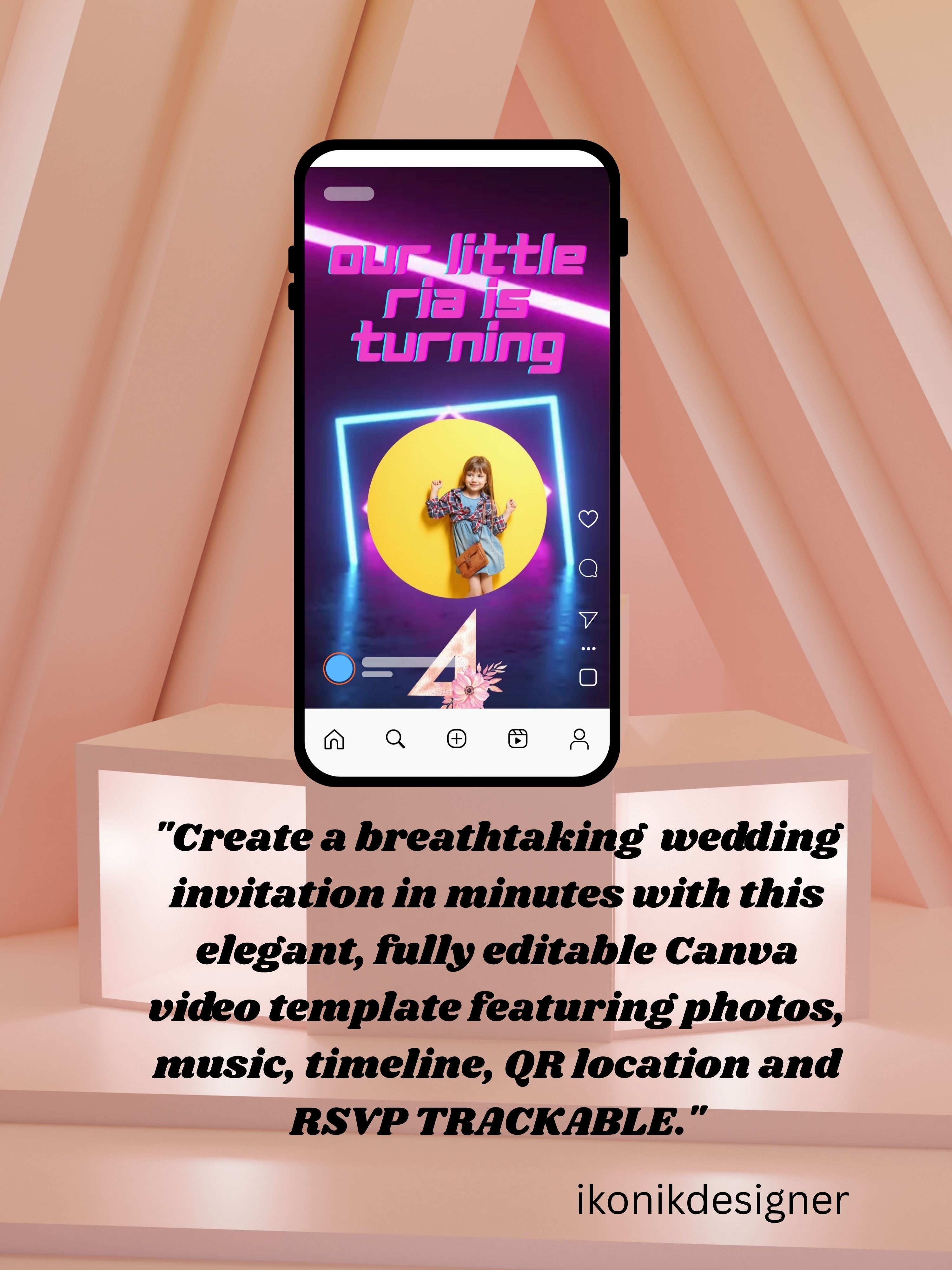 NEON Birthday Invitation Video | Editable Canva pro Template | Glow Party Invite | Digital Download|ki51
