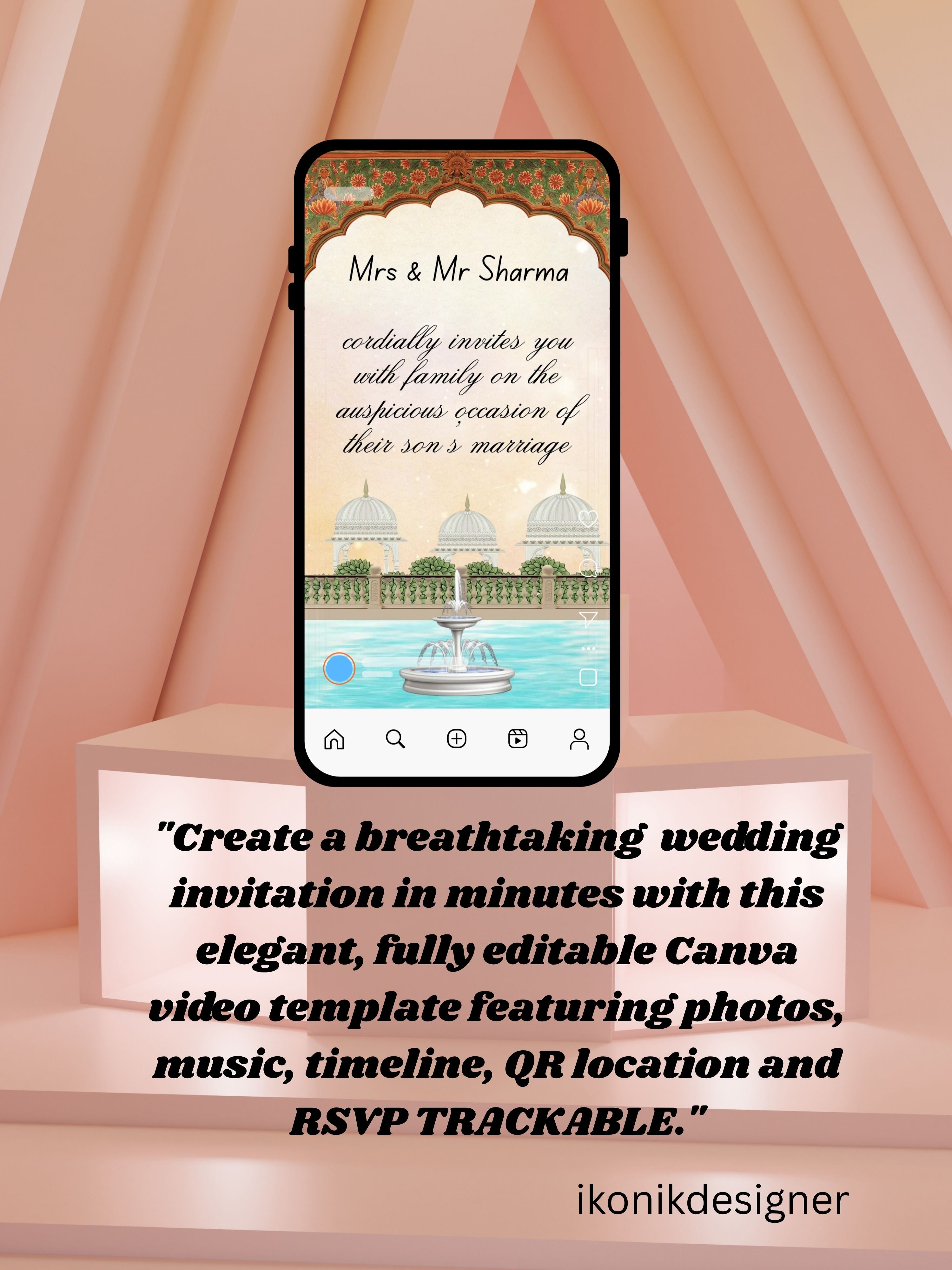 WI0001-HINDU WEDDING Invitation Video Template | Editable Indian Wedding Invite | Canva pro Digital Wedding Invitation | Luxury Save the Date | Wedding Video