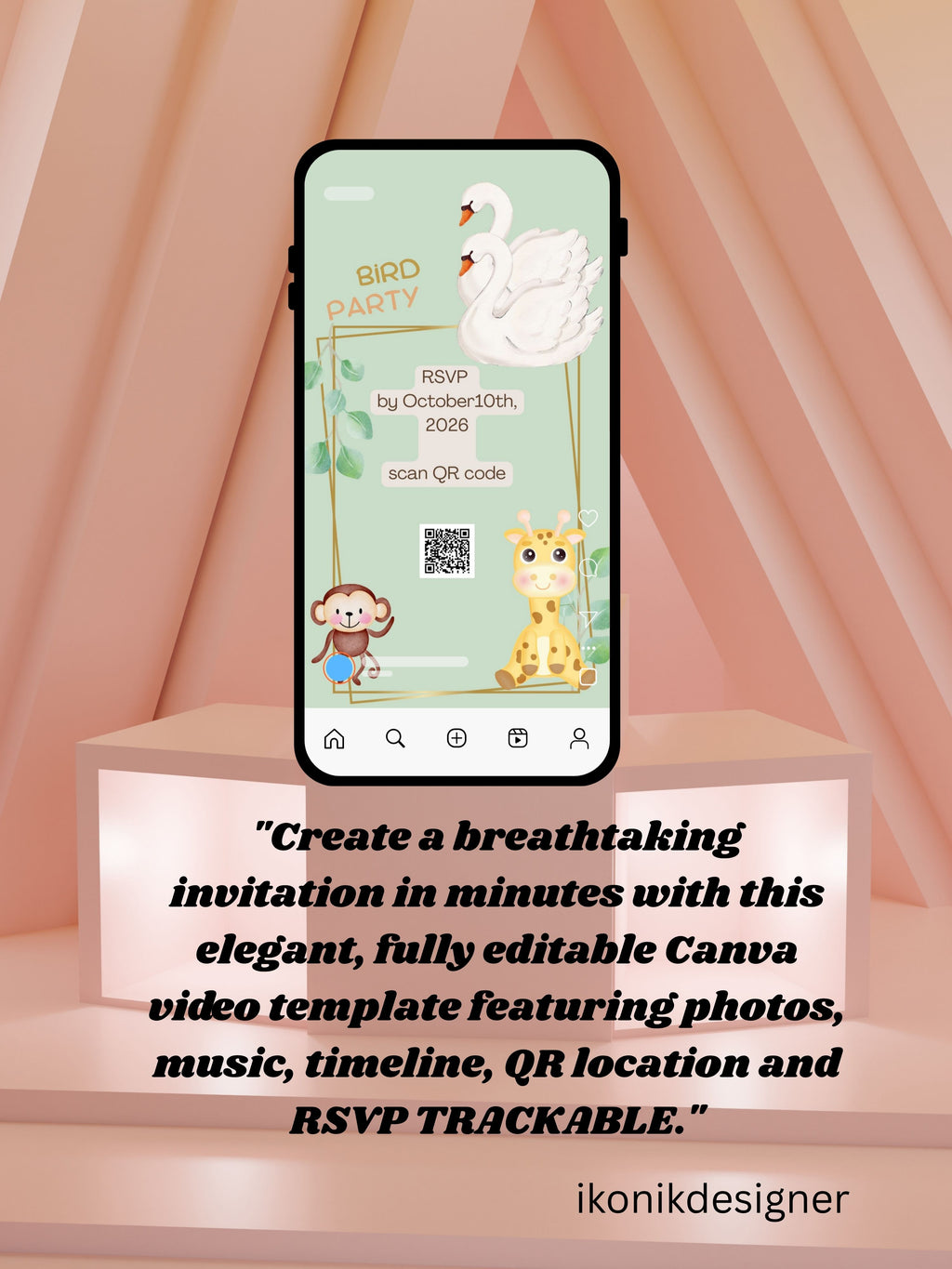 Commercial use Editable BIRDS Birthday Video Invitation | Canva Template | Cute Kids Party Invite | Instant Download|ki17c