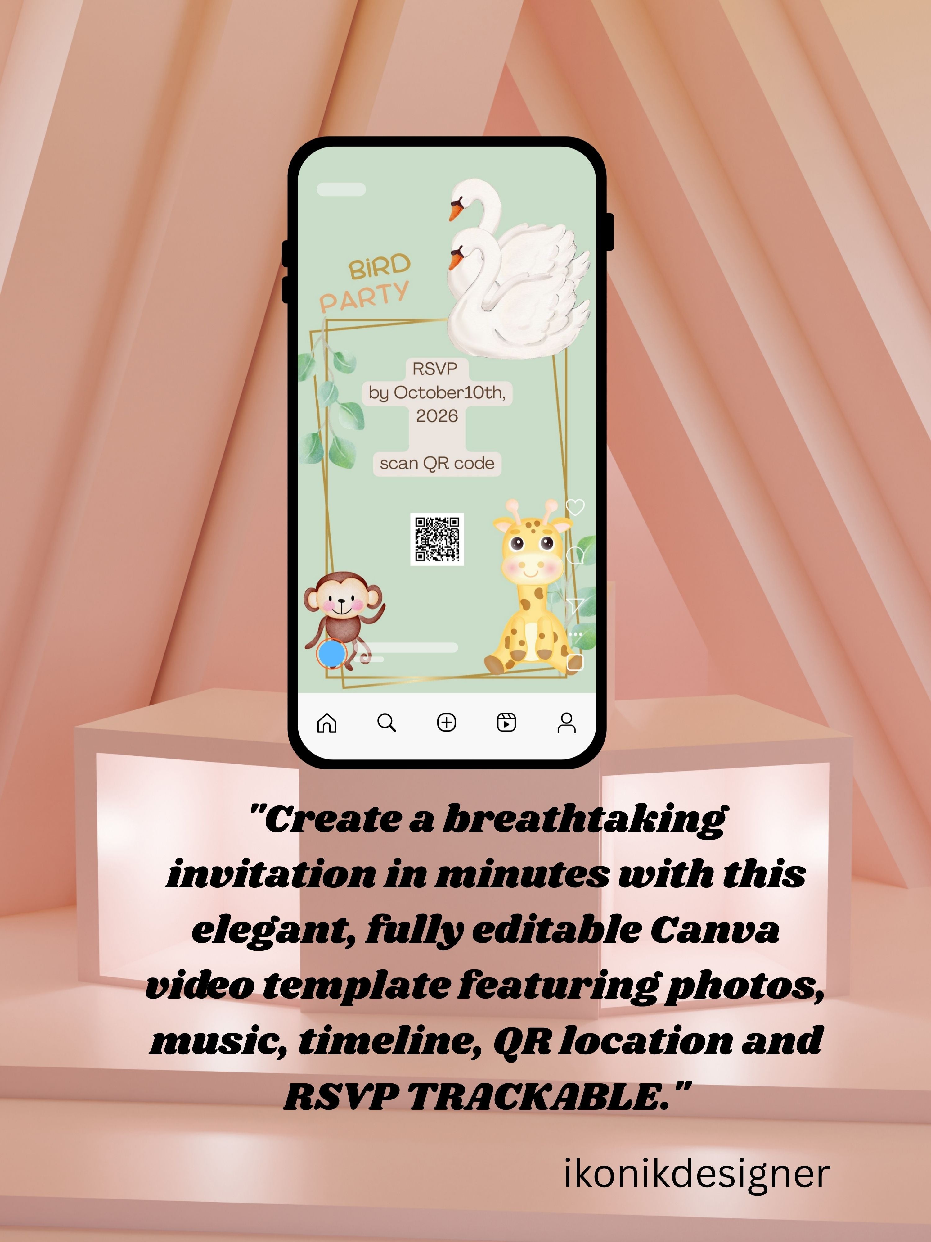 Commercial use Editable BIRDS Birthday Video Invitation | Canva Template | Cute Kids Party Invite | Instant Download|ki17c