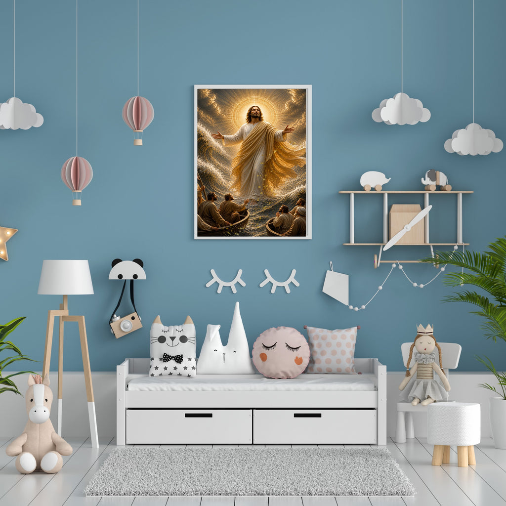 Jesus Lord Over the Storm Commercial Use Printable | Two Boats Both Arms Open Sheer Gold Mantle Sovereign Sea Miracle Wall Art Resell License | POD Etsy Faith Bundle