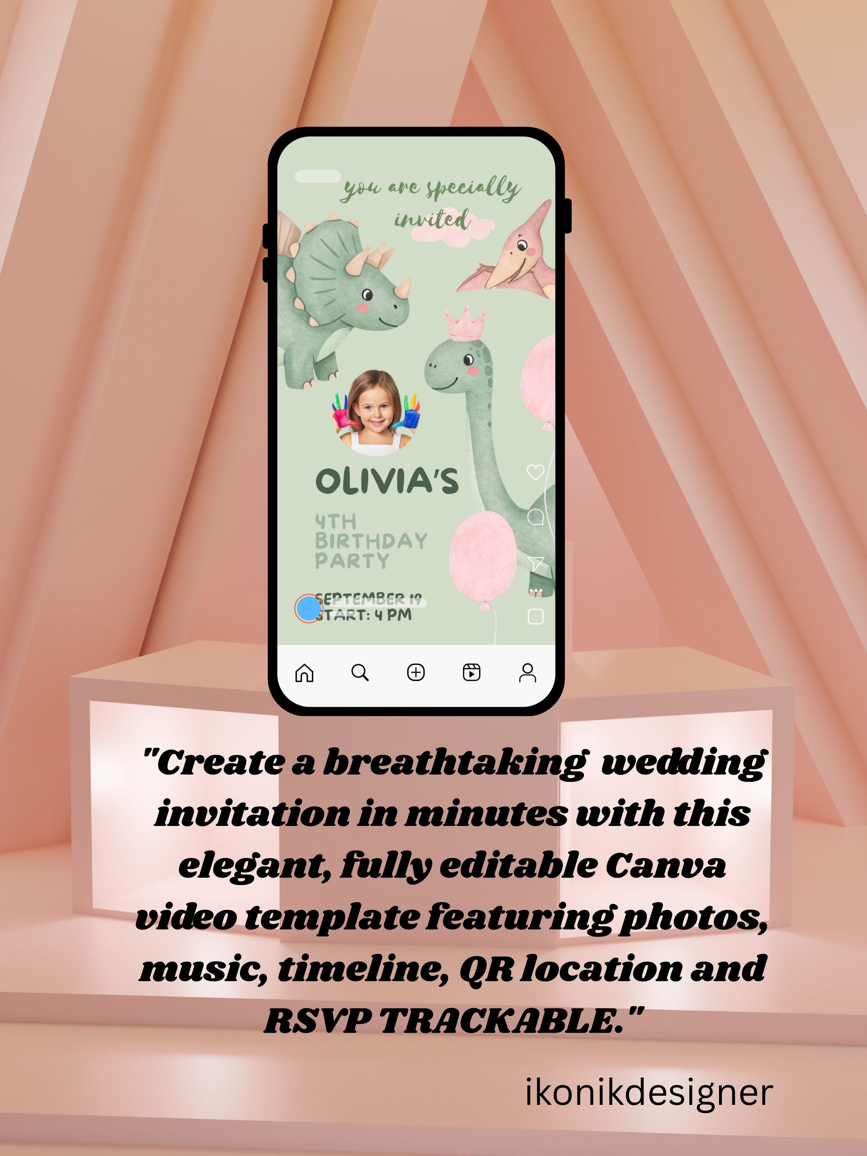 commercial use DINOSAUR Birthday Invitation Video | Editable Canva pro Template | Kids Party Invite | Digital Download|ki20c