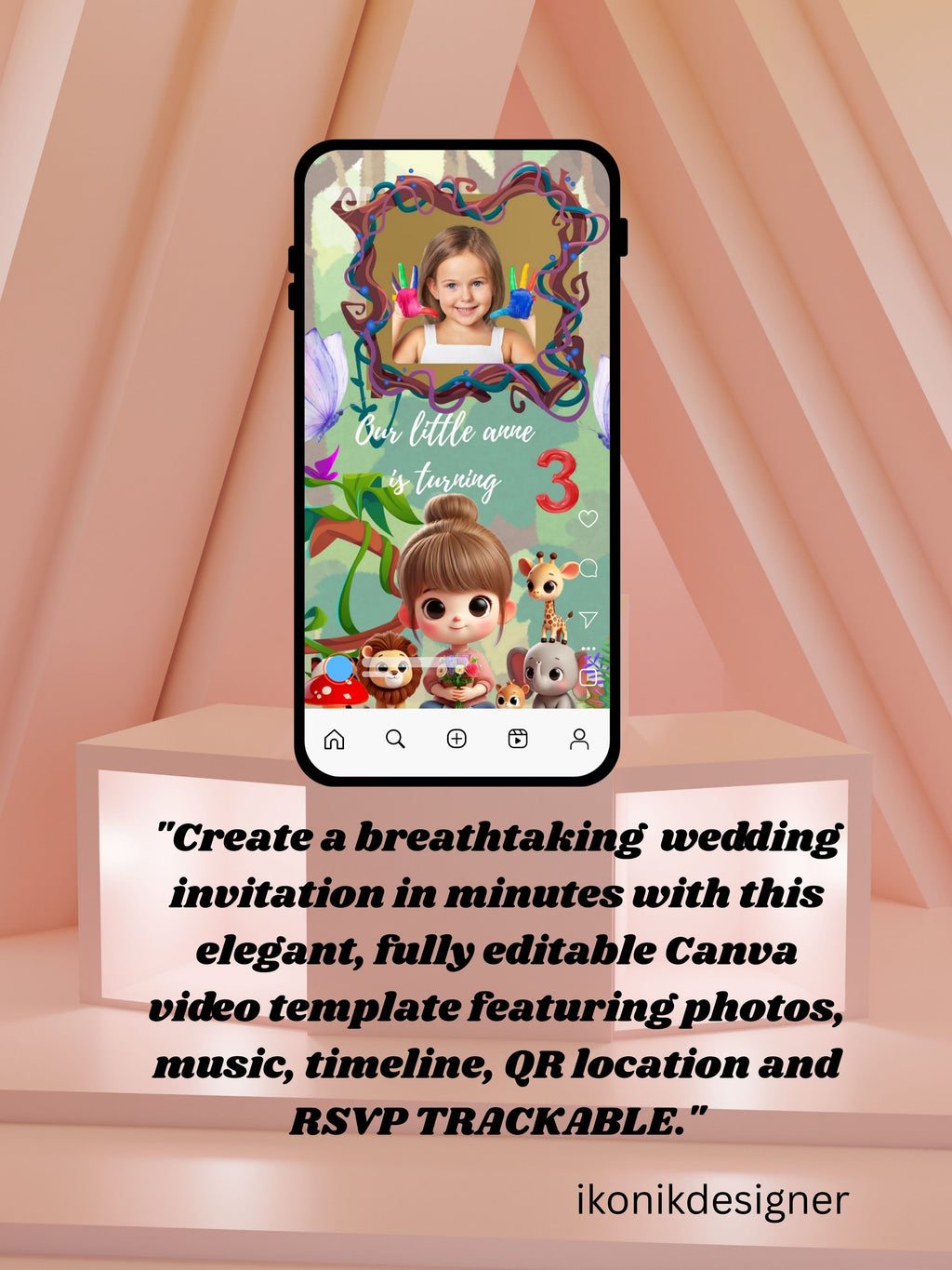 Safari Animal Birthday Video Invitation | Editable Canva Template | Kids Party Invite | Download