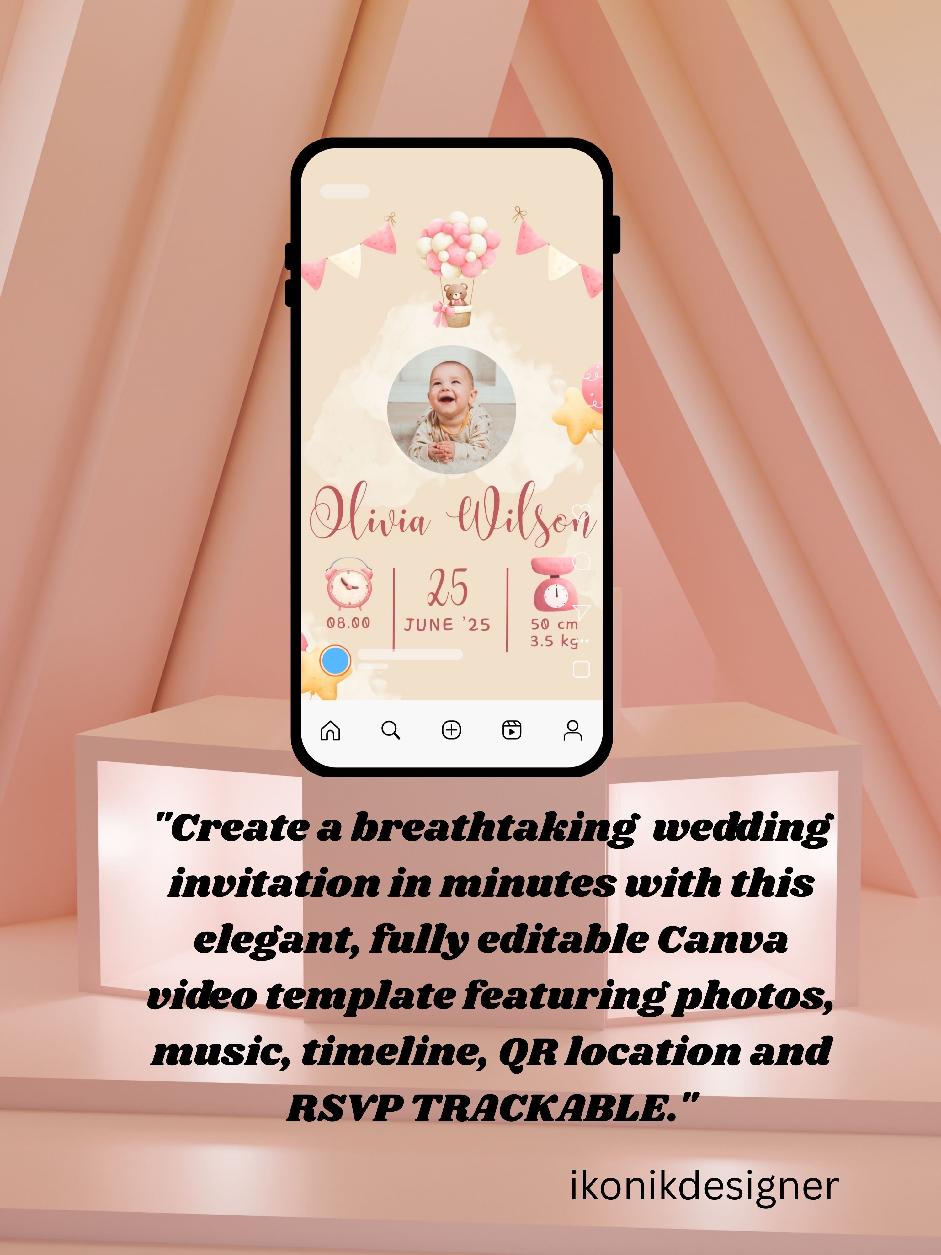 BABY ANOUNCEMENT Editable Video | Canva Pro Template | Baby Boy & Baby Girl Reveal | Photo, Music | ki26