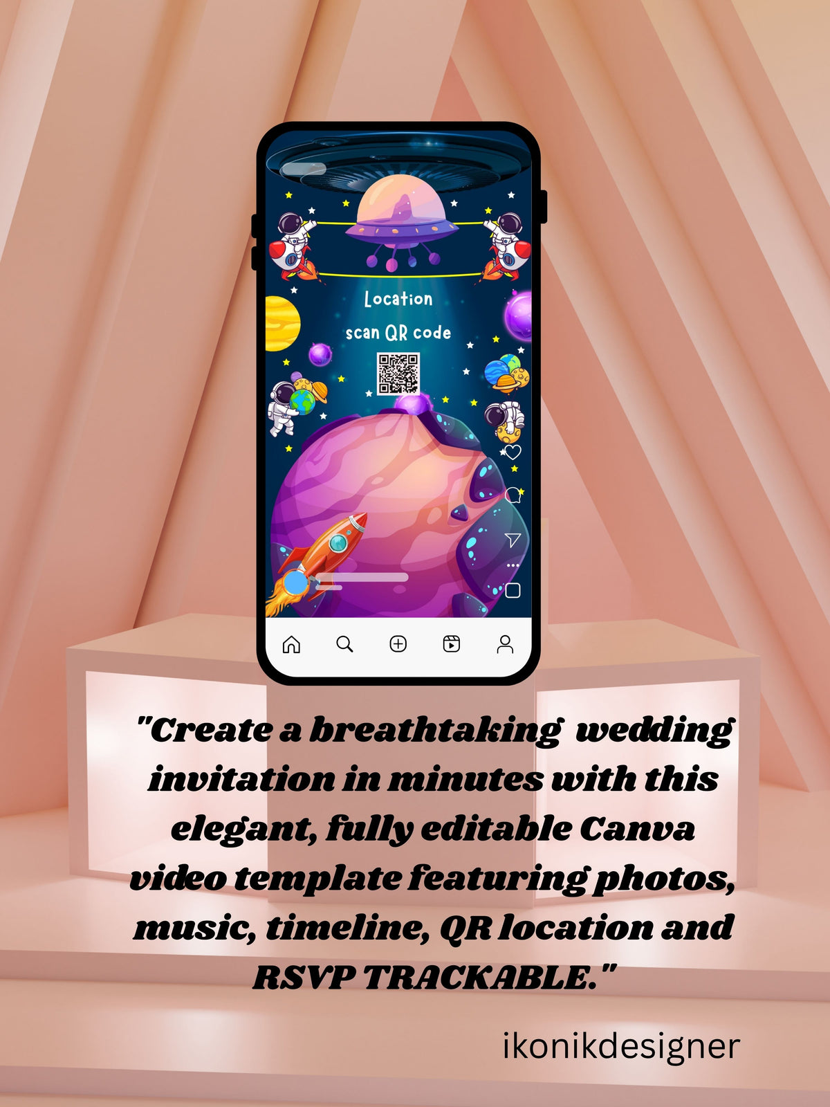 Astronaut Space Birthday Video Invitation Canva Commercial | Orbital Astronaut Planets Galaxy Cosmic Client | Child Photo RSVP Location QR | Commercial Licence