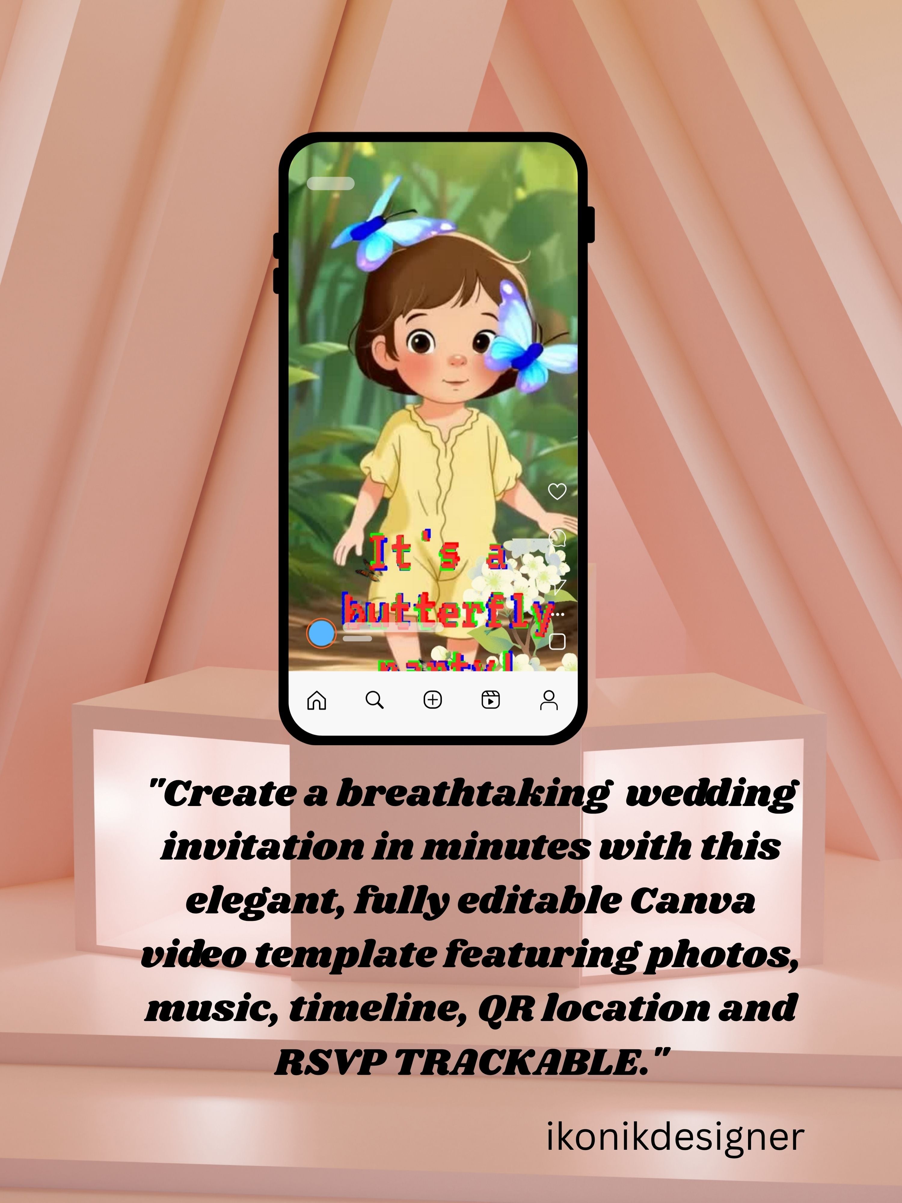 BUTTERFLY Birthday Invitation Video | Editable Canva pro Template | Kids Party Invite | Digital Download|ki43