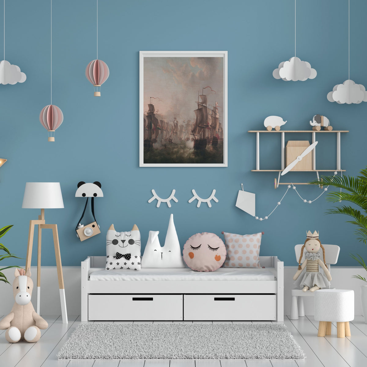 Misty Historic Sailing Fleet Wall Art Printable, Tall Ships at Sea