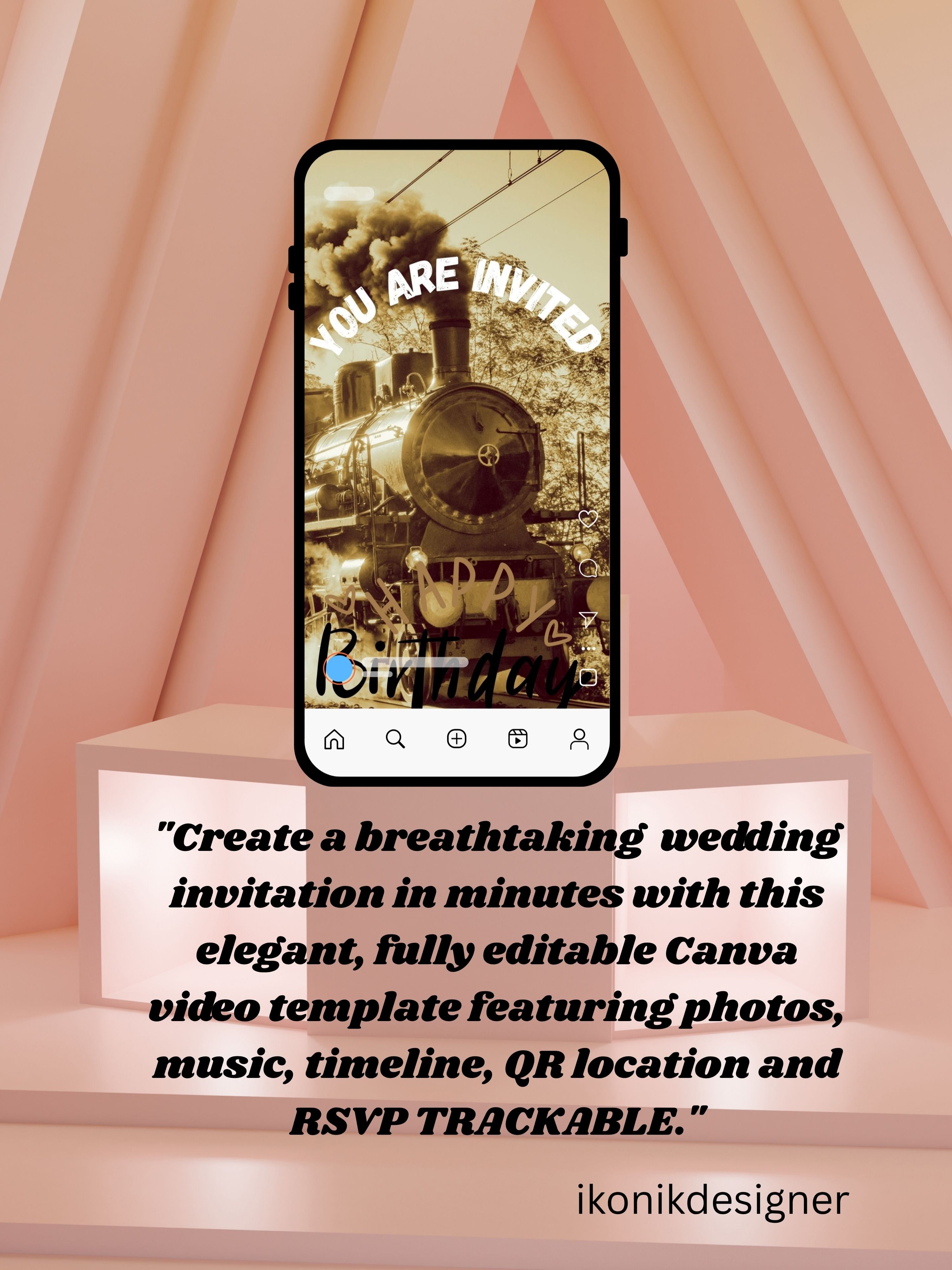 VINTAGE TRAIN Birthday Invitation Video | Editable Canva pro Template | Vintage Kids Party Invite | Digital Download|ki40